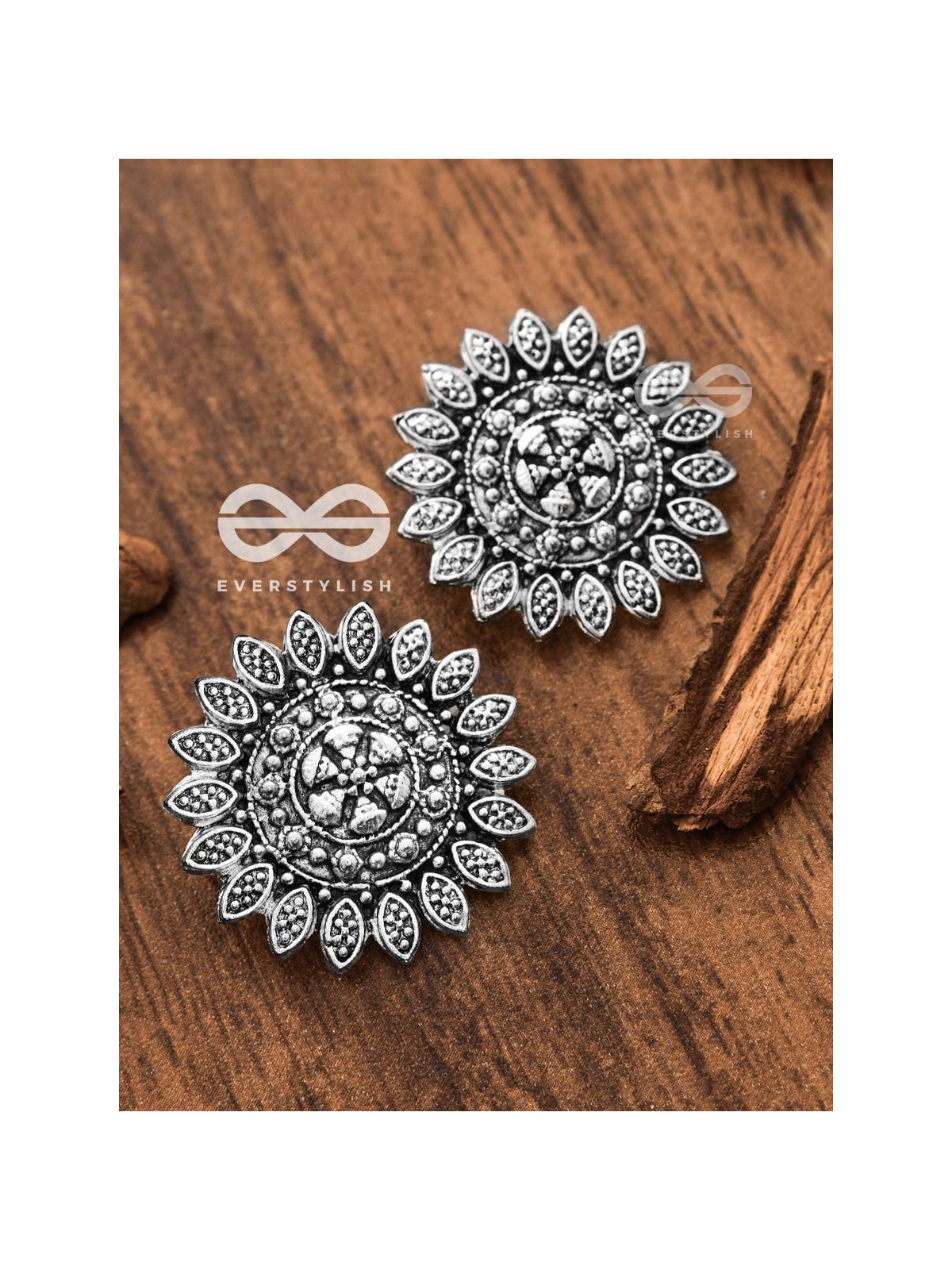 The Aztec Intricate Sun - Oxidised Boho Studs