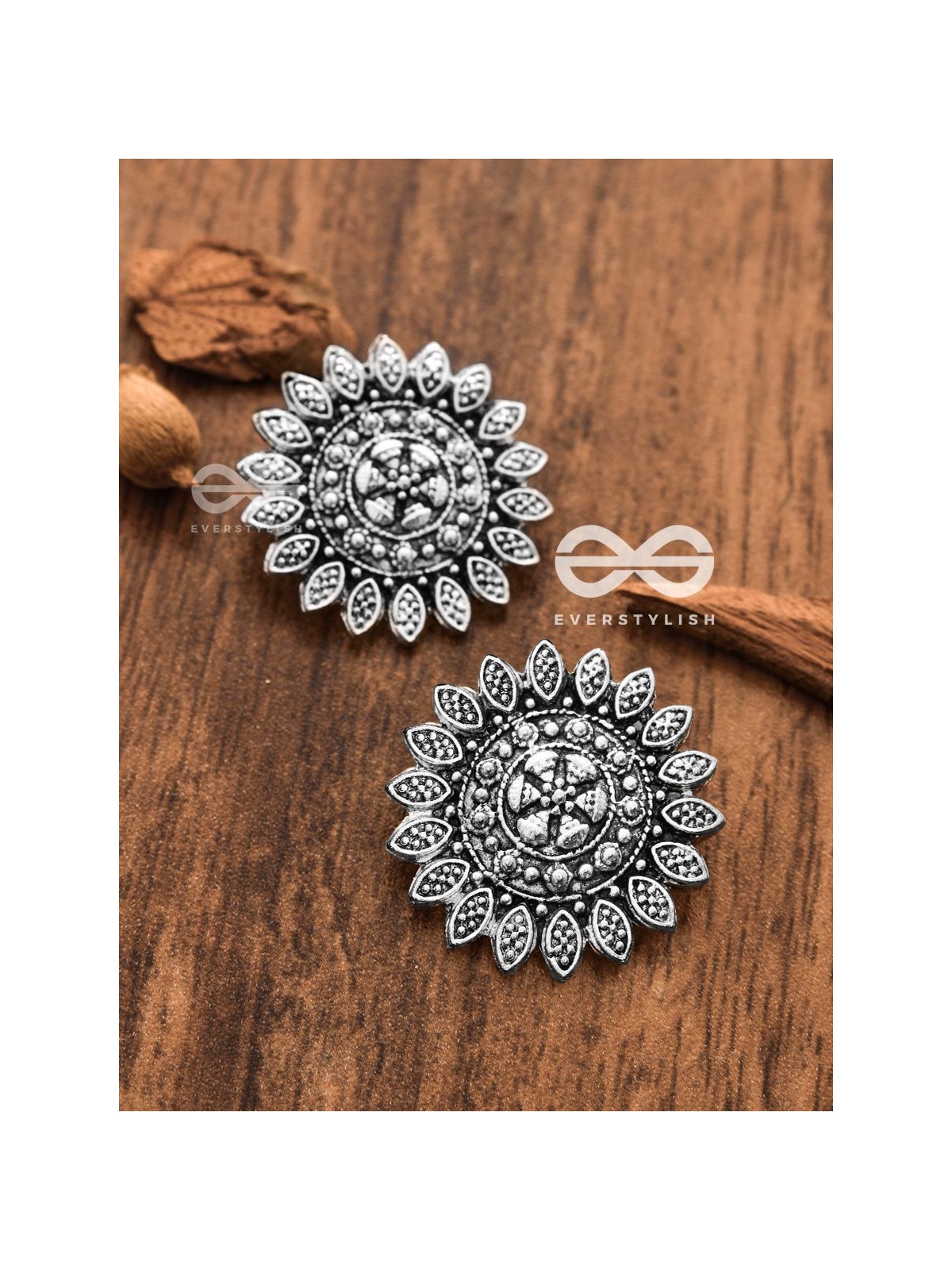 The Aztec Intricate Sun - Oxidised Boho Studs