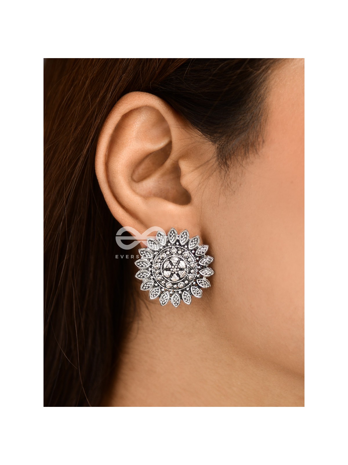 The Aztec Intricate Sun - Oxidised Boho Studs