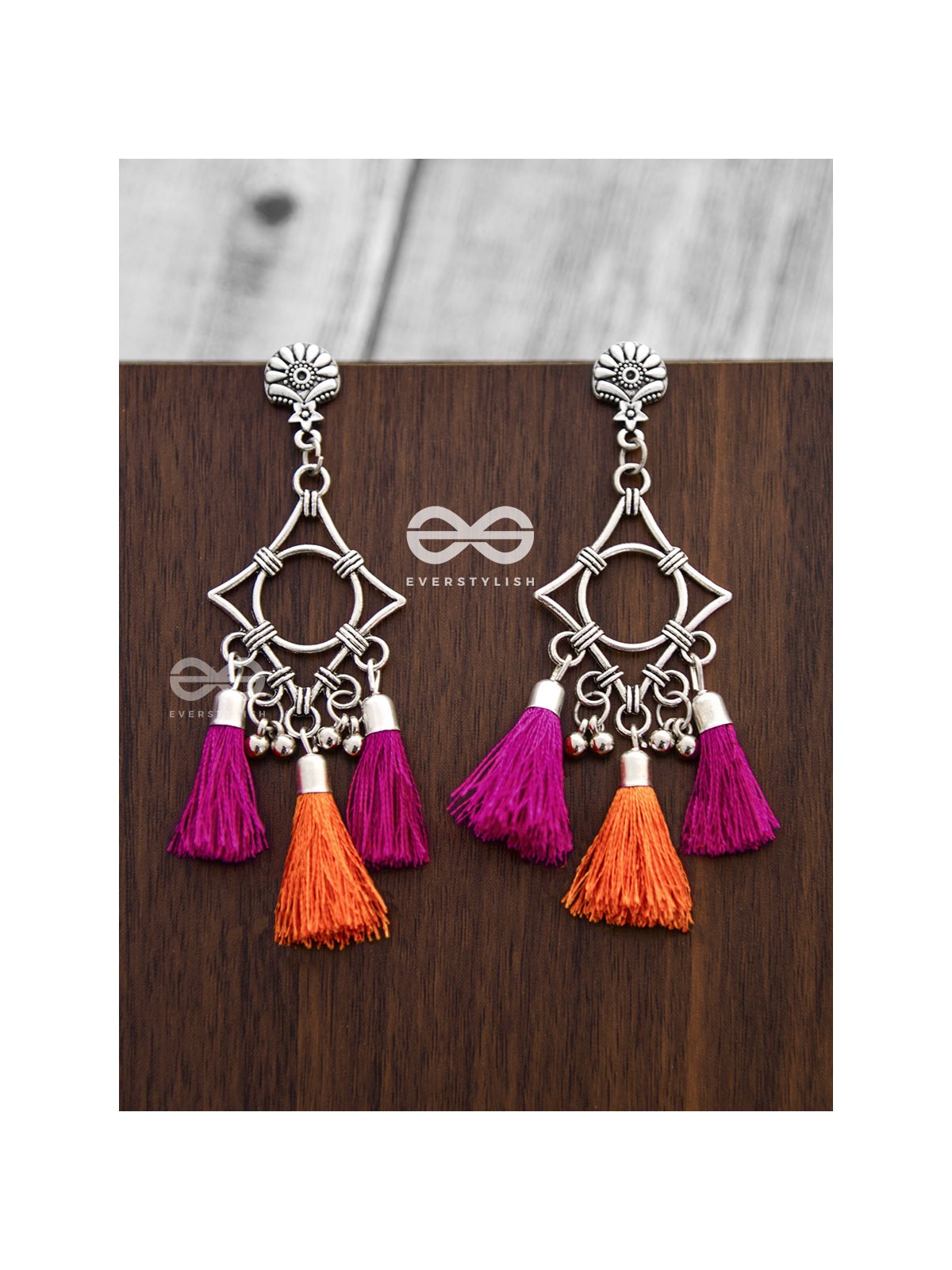 The Geometric Tasseled Elegance (Orange-Pink) - Casual Danglers