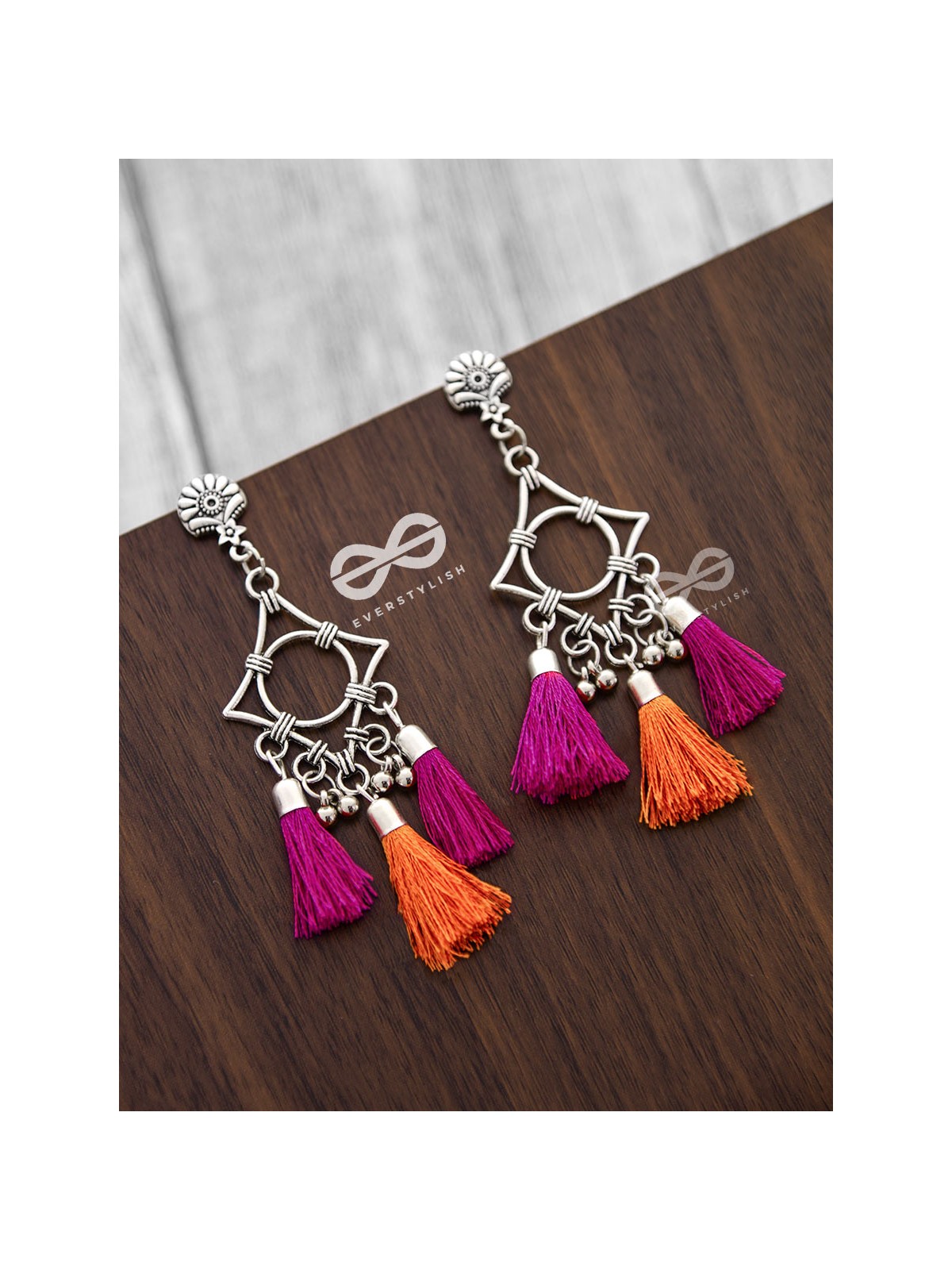 The Geometric Tasseled Elegance (Orange-Pink) - Casual Danglers