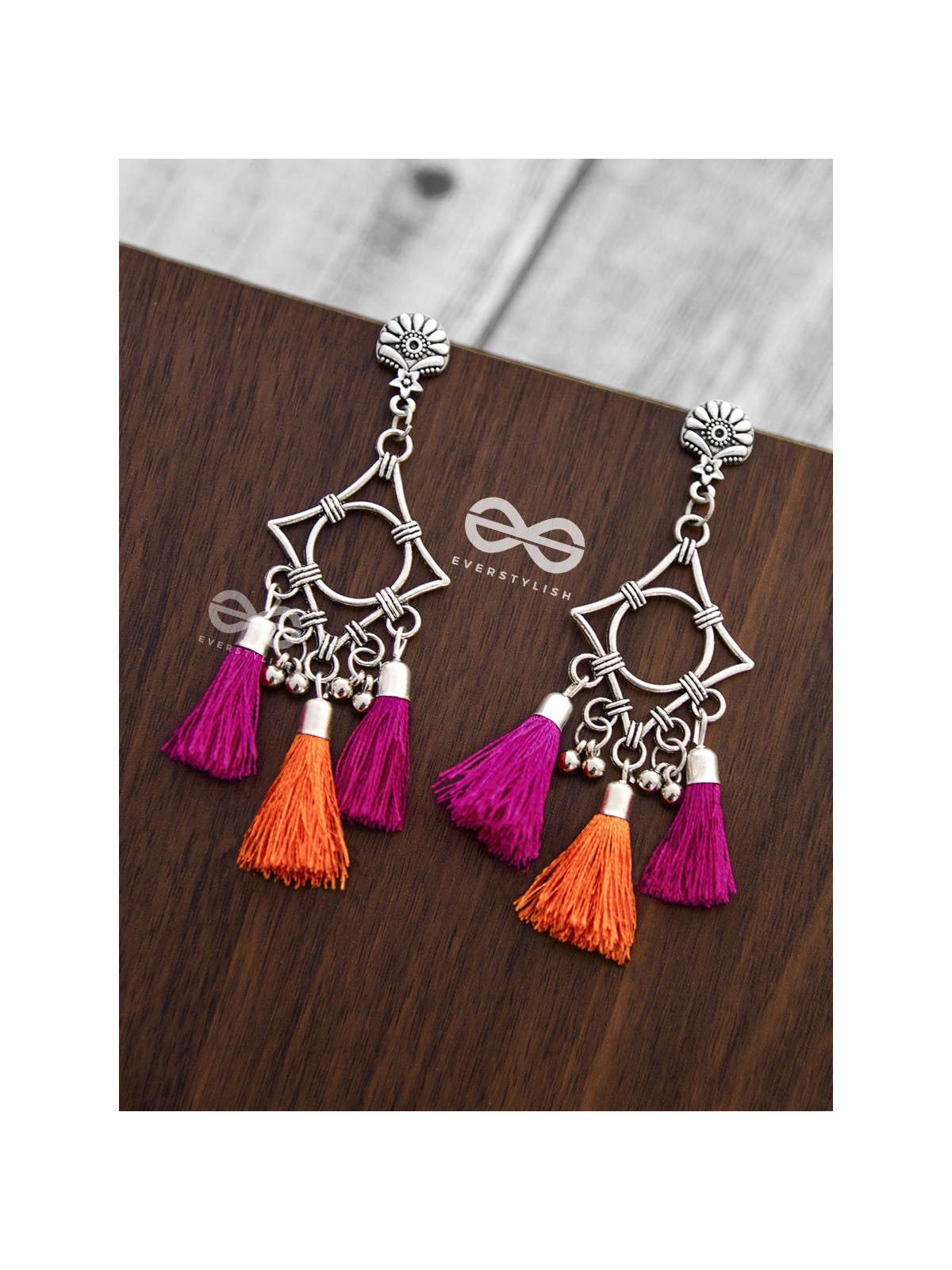 The Geometric Tasseled Elegance (Orange-Pink) - Casual Danglers