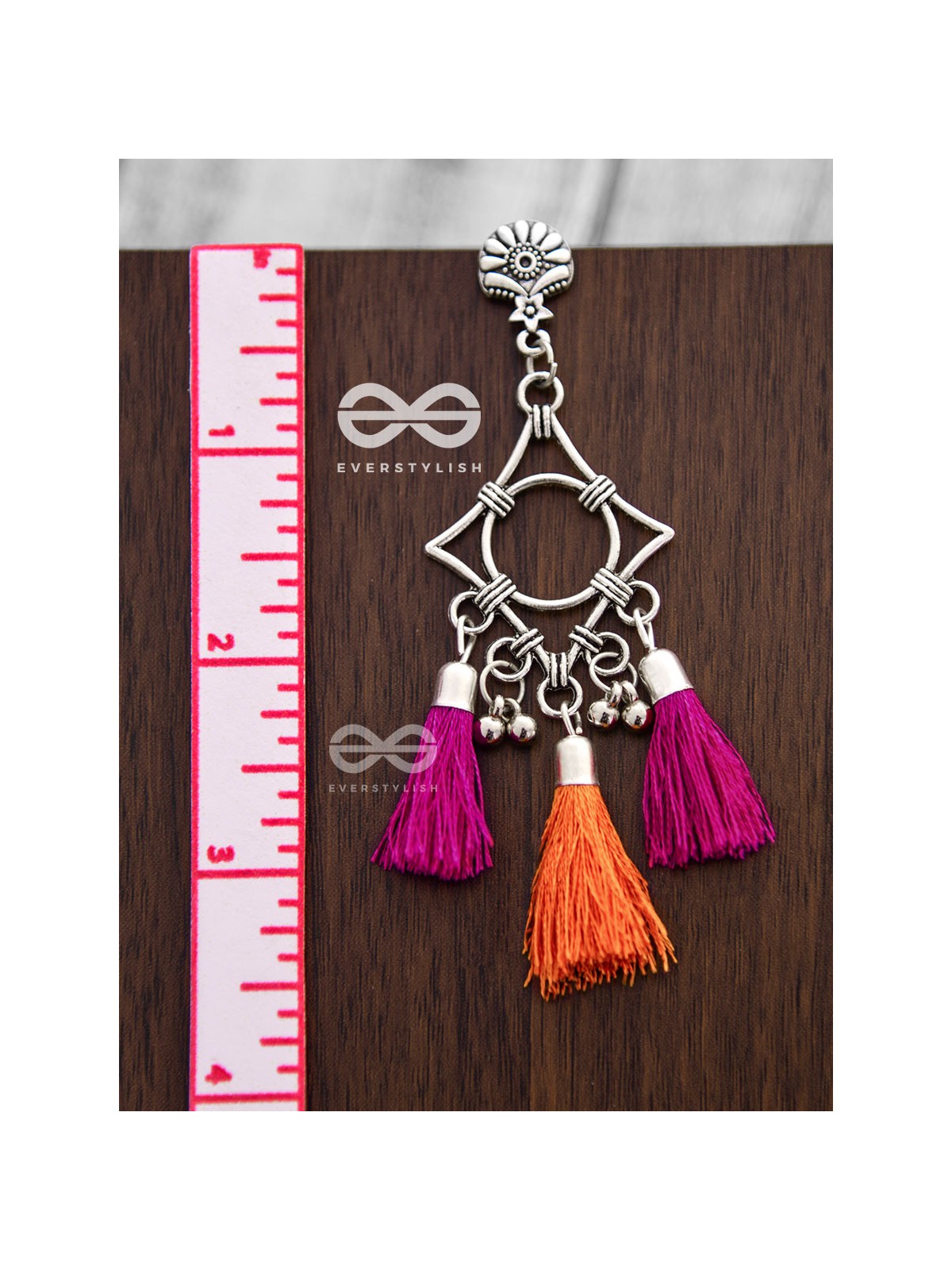 The Geometric Tasseled Elegance (Orange-Pink) - Casual Danglers