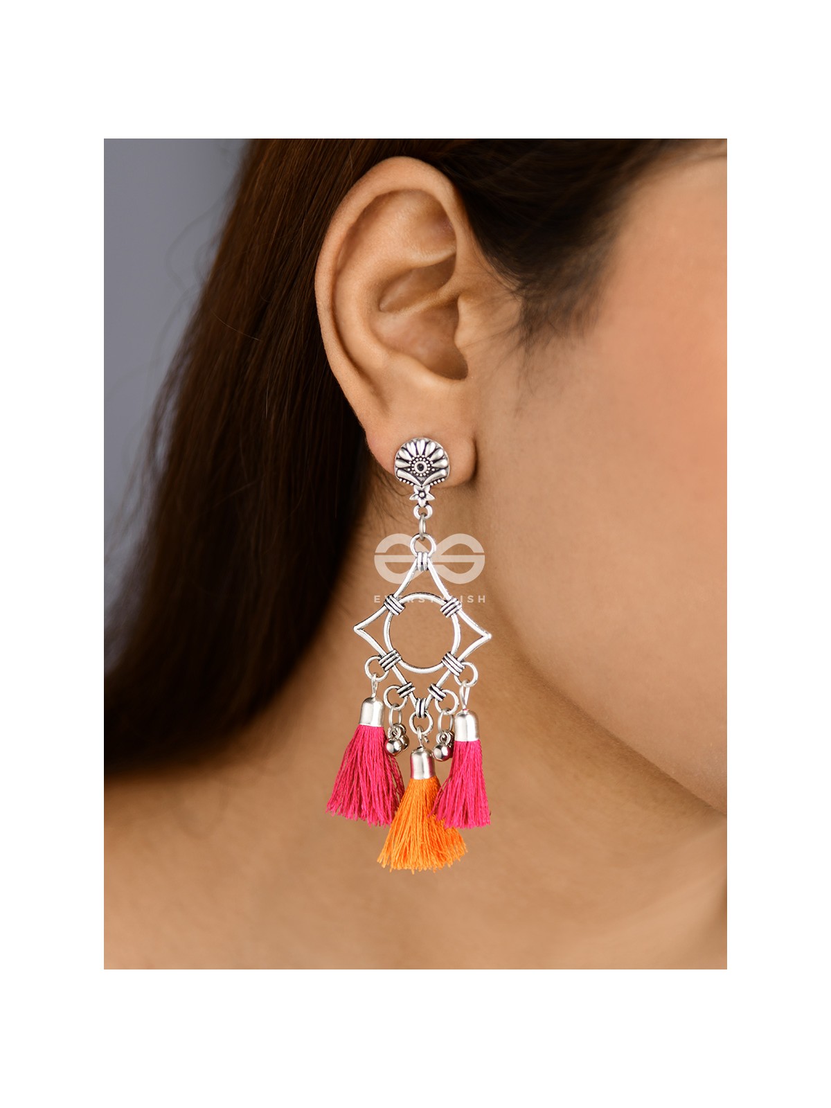 The Geometric Tasseled Elegance (Orange-Pink) - Casual Danglers