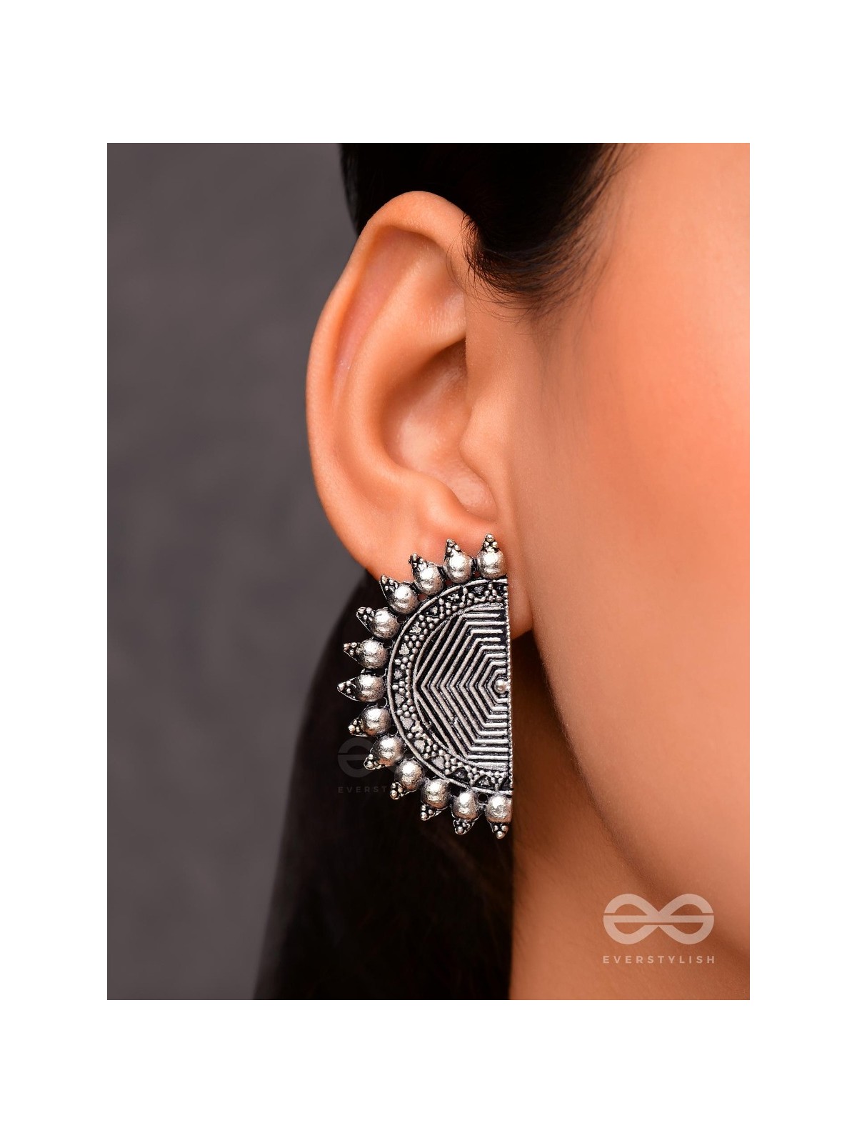 The Geometric Eclipsed Sun - Oxidised Boho Studs