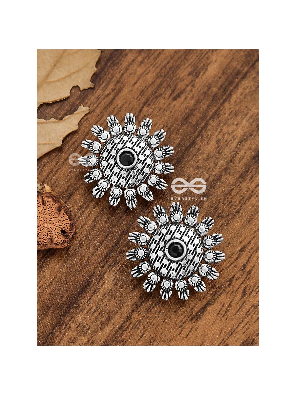 The Bohemian Intricate Sun (Onyx Black) - Embellished Oxidised Studs