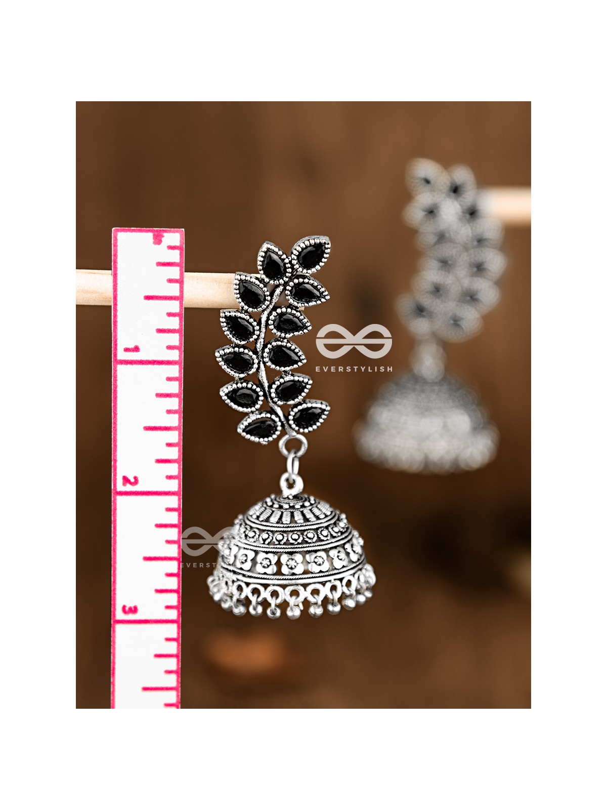 The Elegance of Nature (Onyx Black) Jhumkas - Embellished Oxidised Collection