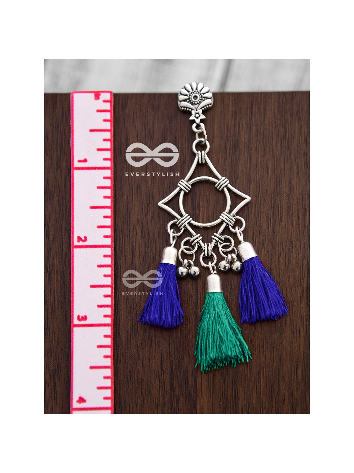 The Geometric Tasseled Elegance (Blue-Green) - Casual Danglers