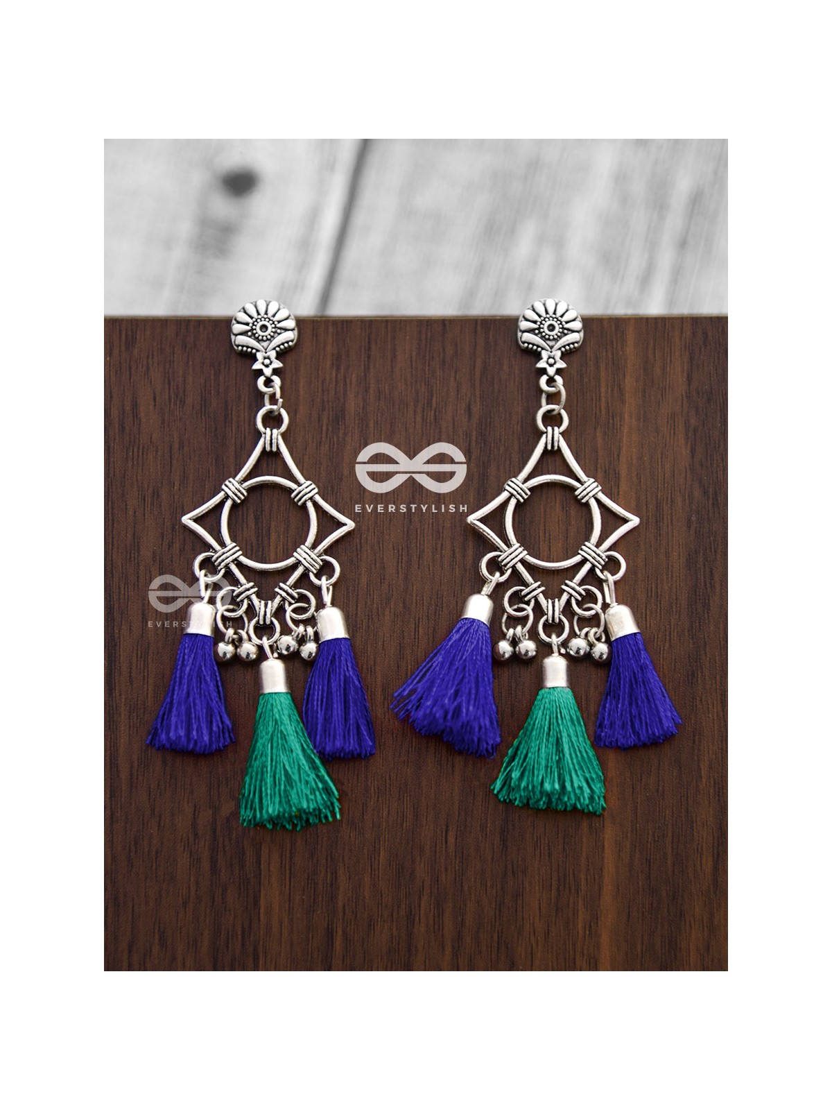The Geometric Tasseled Elegance (Blue-Green) - Casual Danglers