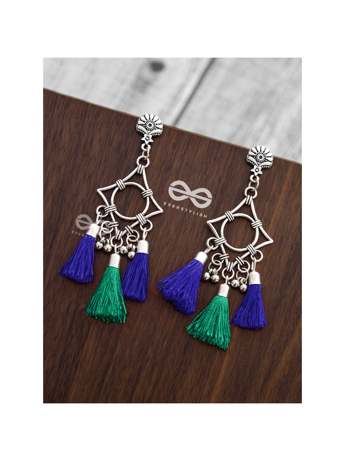 The Geometric Tasseled Elegance (Blue-Green) - Casual Danglers