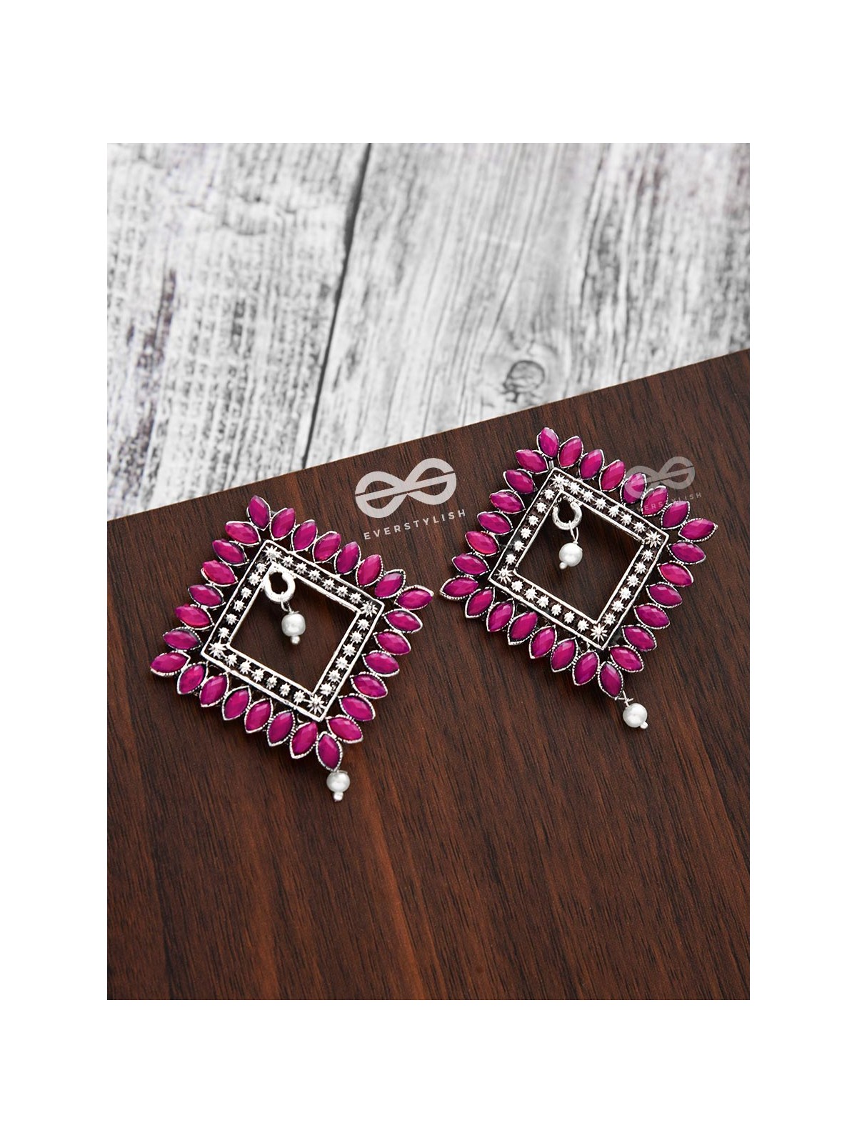 The Elegance Squared Studs (Ruby Red)- Embellished Oxidised Collection