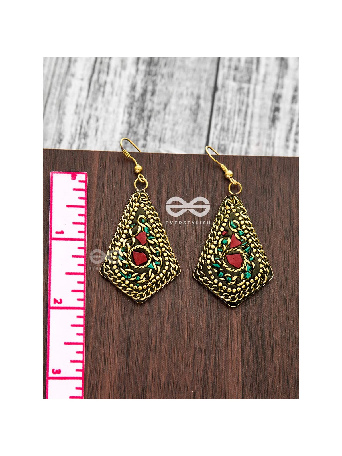 A Handcrafted Intricacy - Turquoise-Red Tribal Style Earrings