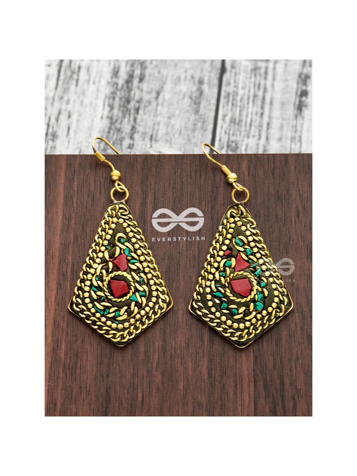 A Handcrafted Intricacy - Turquoise-Red Tribal Style Earrings