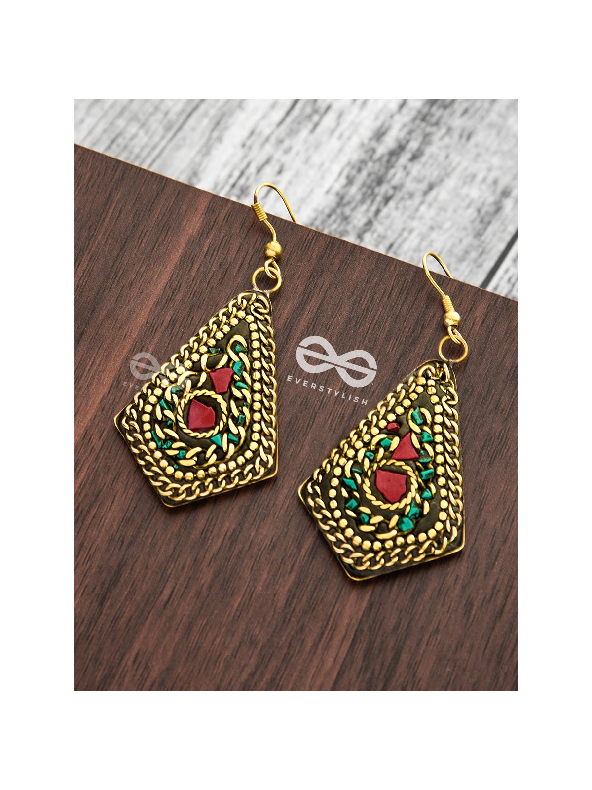 A Handcrafted Intricacy - Turquoise-Red Tribal Style Earrings