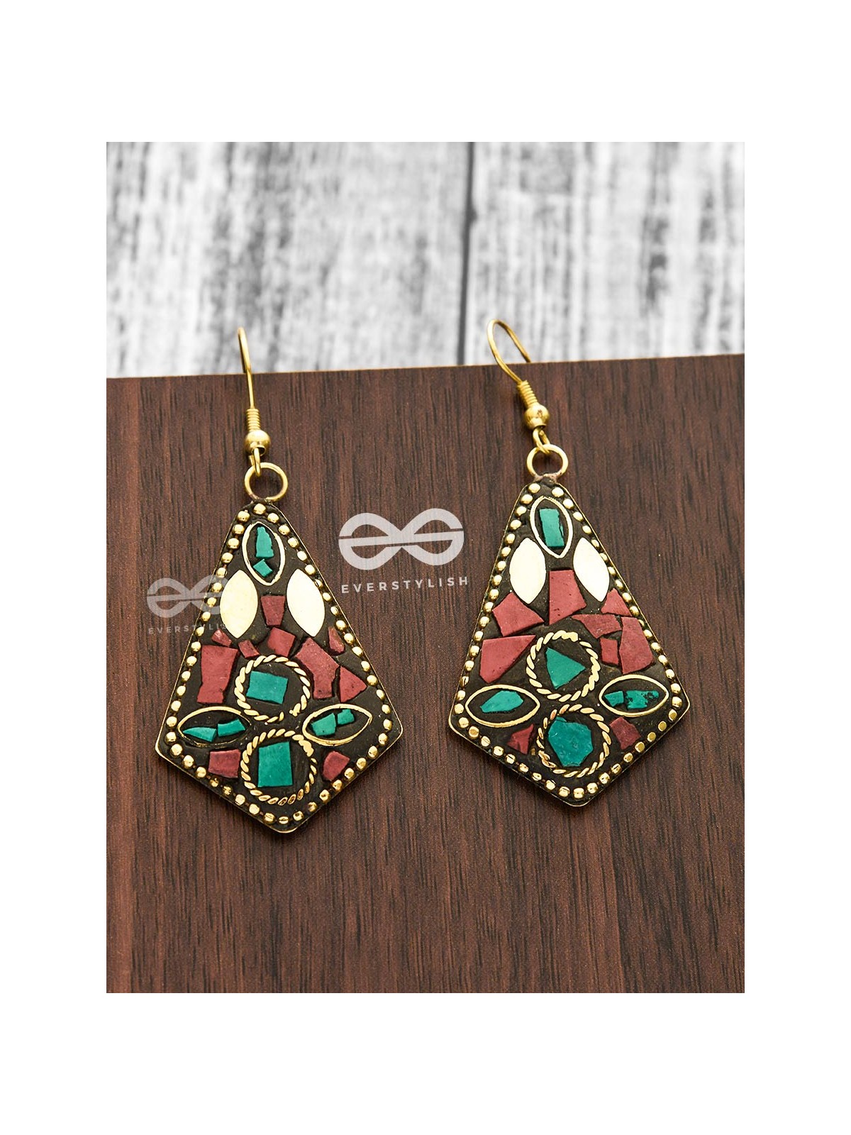 A Handcrafted Delight - Turquoise-Red Tribal Style Earrings