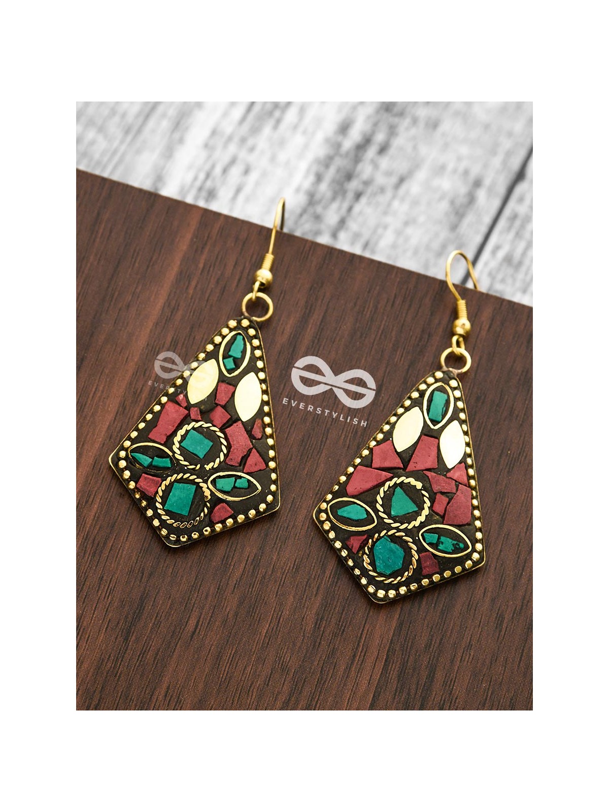 A Handcrafted Delight - Turquoise-Red Tribal Style Earrings