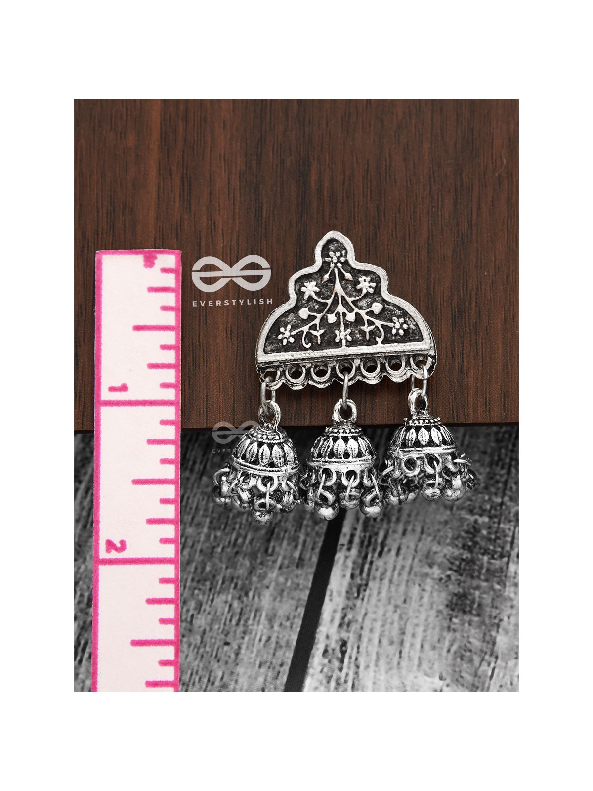 The Boho Delight - Triple Jhumki Studs - Oxidised Boho Earrings