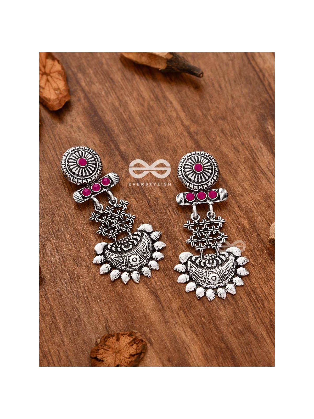 A Bohemian Statement (Ruby Red) - Embellished Oxidised Earrings
