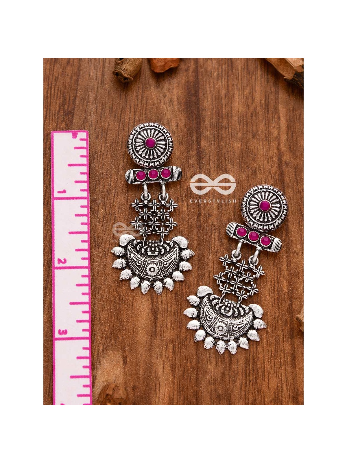 A Bohemian Statement (Ruby Red) - Embellished Oxidised Earrings