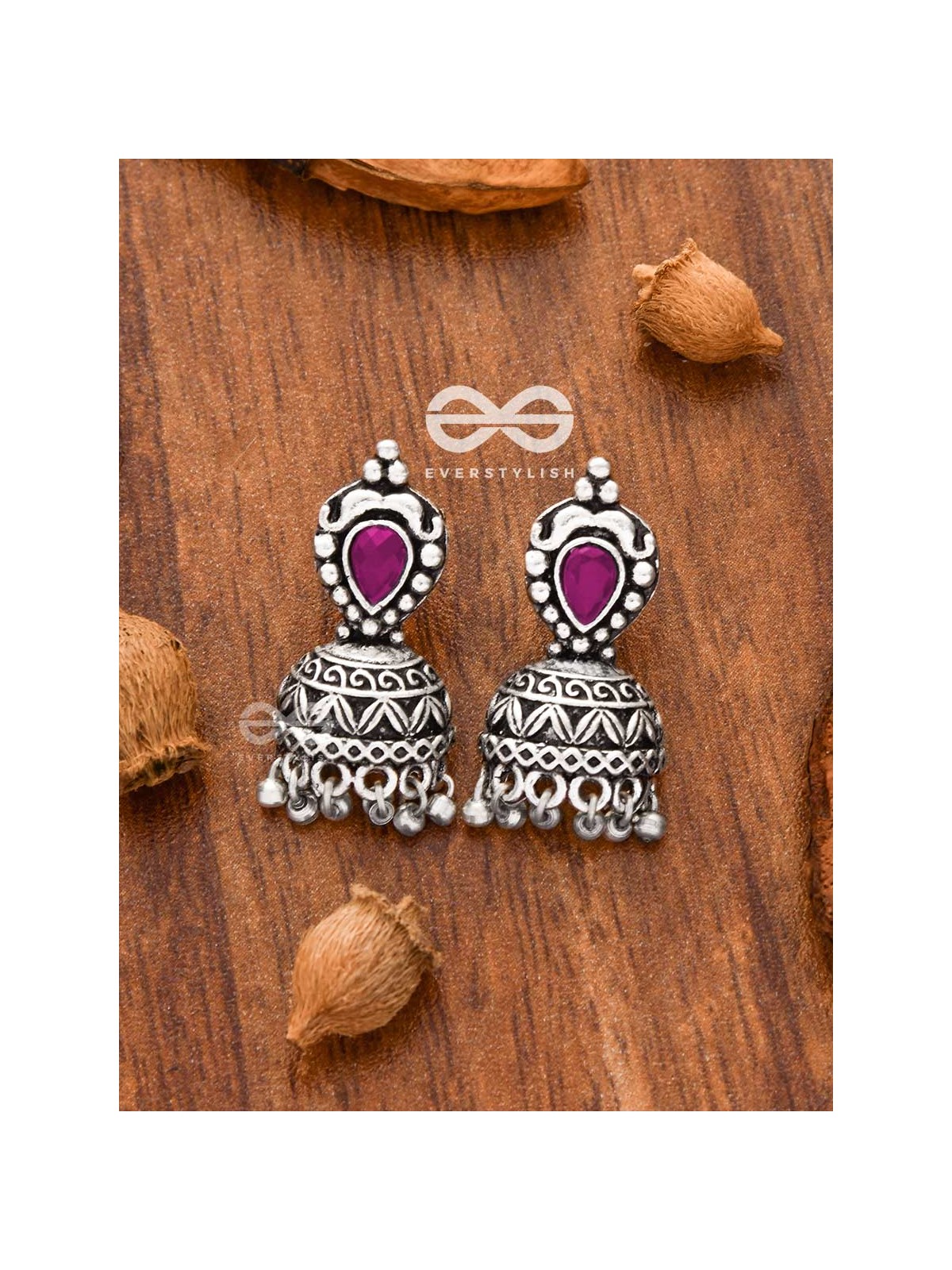 The Little Vintage Artwork Half Jhumkis (Ruby Red) - Tiny Trinket Earrings