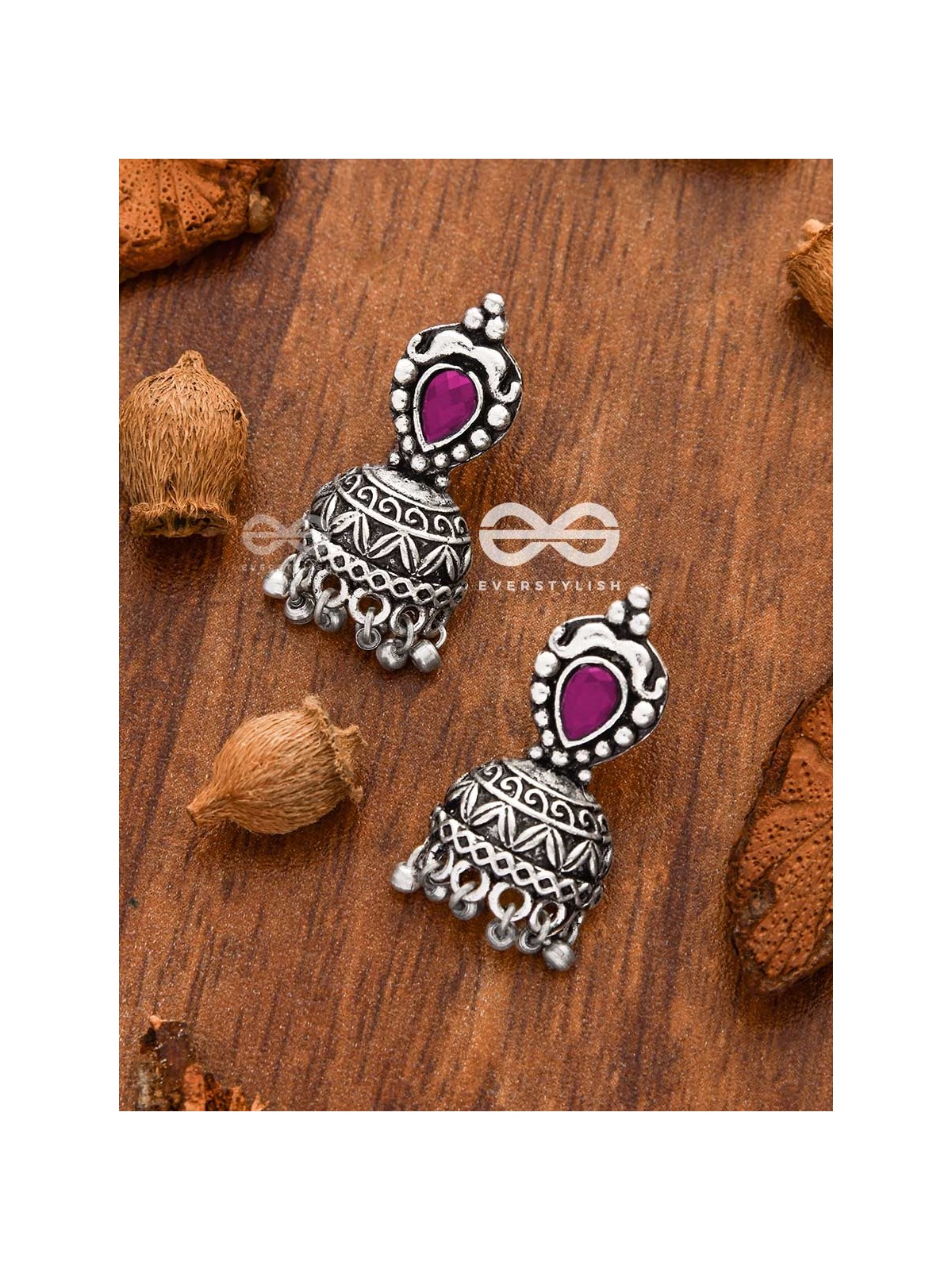 The Little Vintage Artwork Half Jhumkis (Ruby Red) - Tiny Trinket Earrings