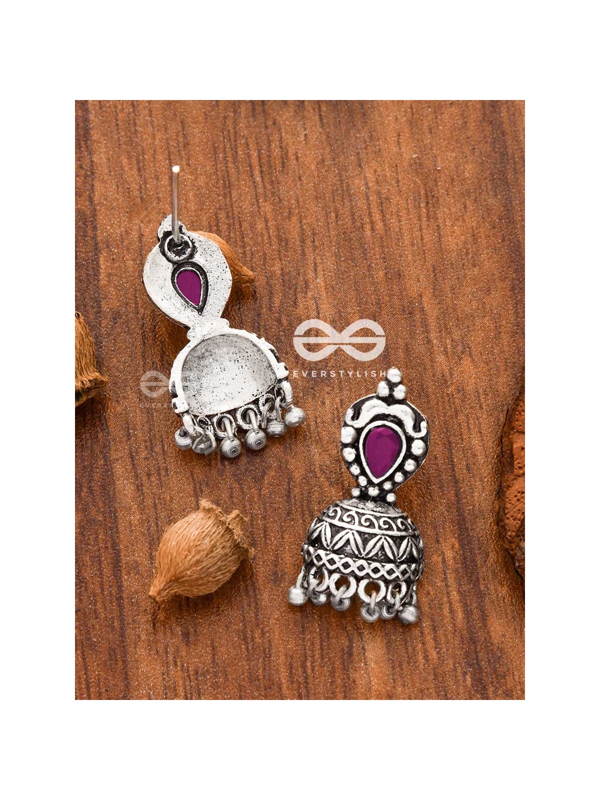The Little Vintage Artwork Half Jhumkis (Ruby Red) - Tiny Trinket Earrings