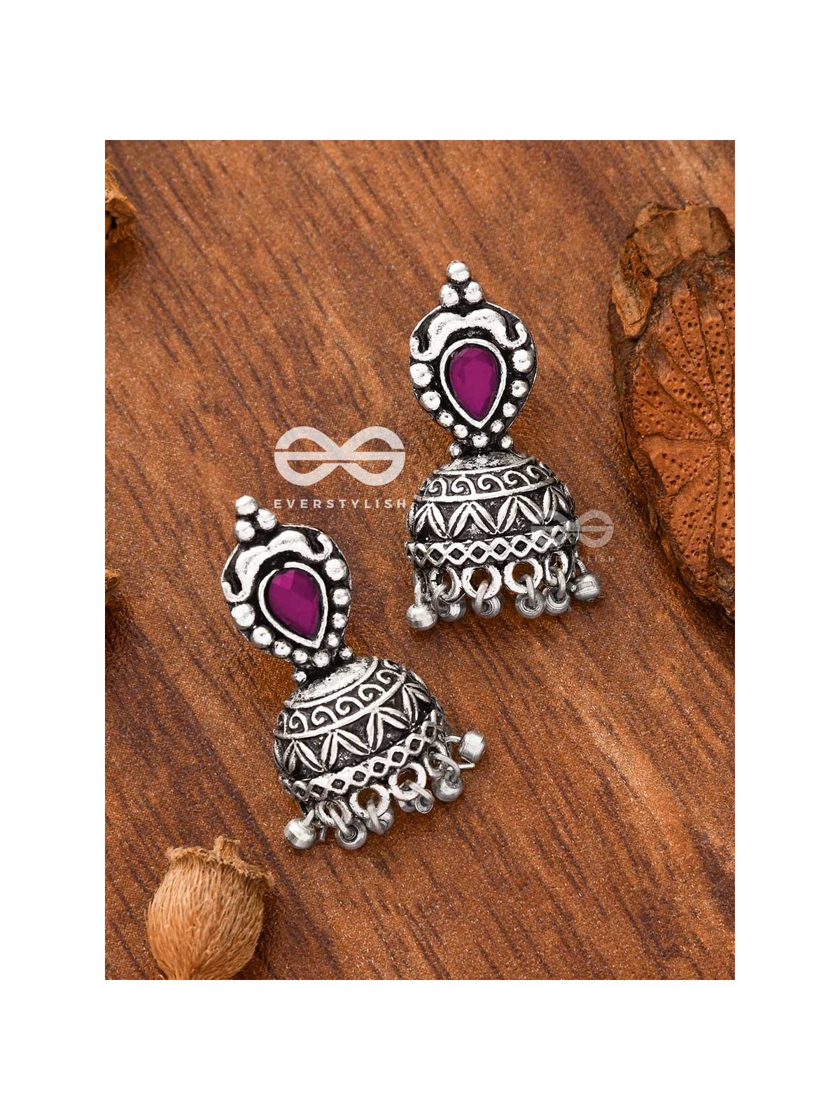 The Little Vintage Artwork Half Jhumkis (Ruby Red) - Tiny Trinket Earrings