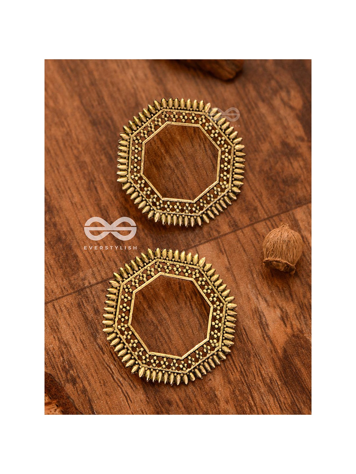 The Little Bohemian Hexagons(Golden) - Oxidised Boho Earrings