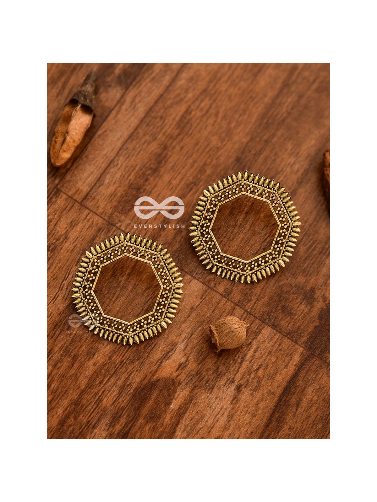 The Little Bohemian Hexagons(Golden) - Oxidised Boho Earrings