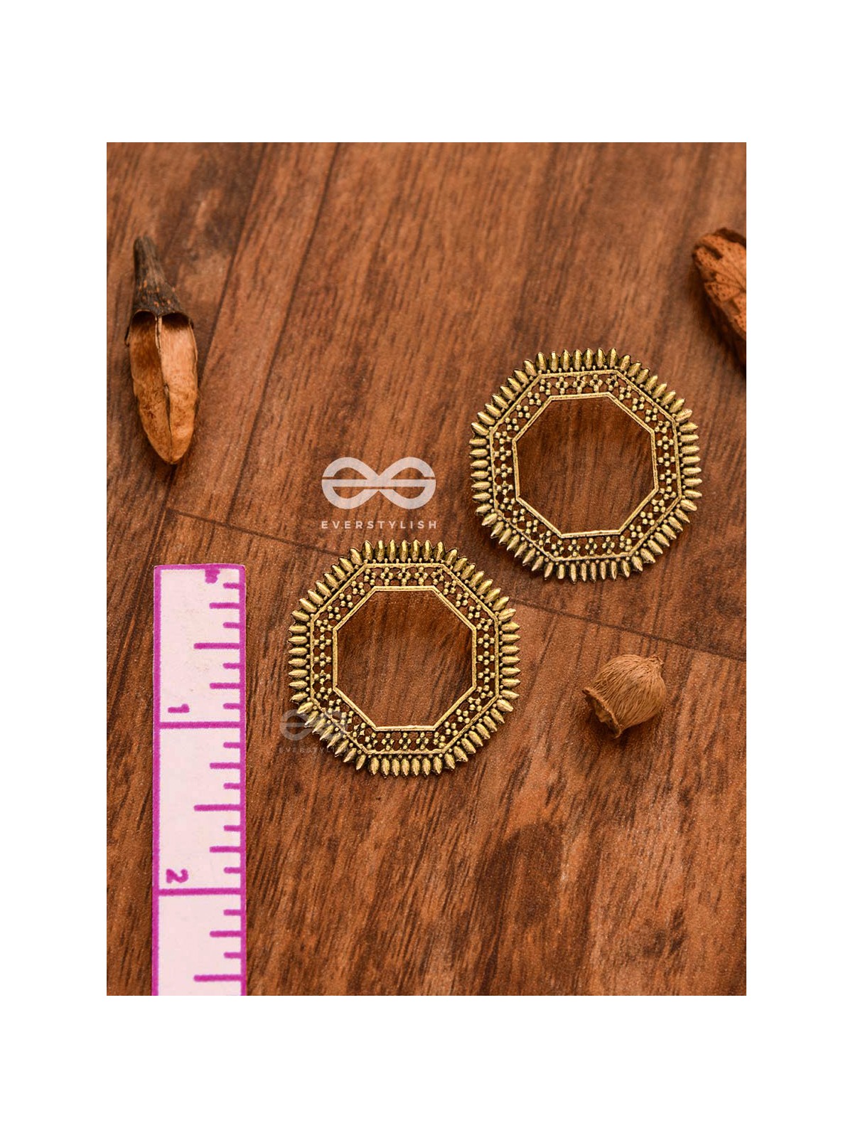 The Little Bohemian Hexagons(Golden) - Oxidised Boho Earrings