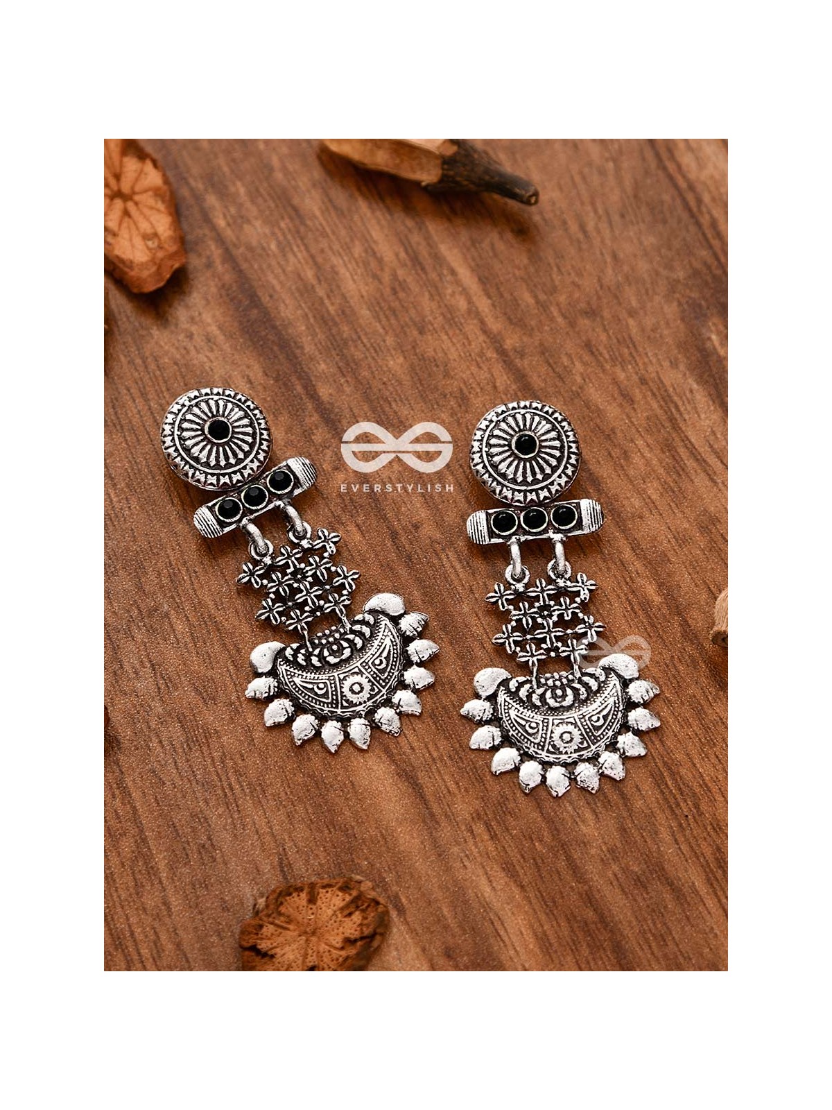 A Bohemian Statement (Onyx Black) - Embellished Oxidised Earrings