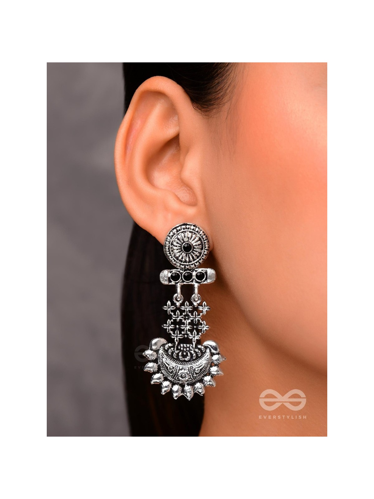 A Bohemian Statement (Onyx Black) - Embellished Oxidised Earrings