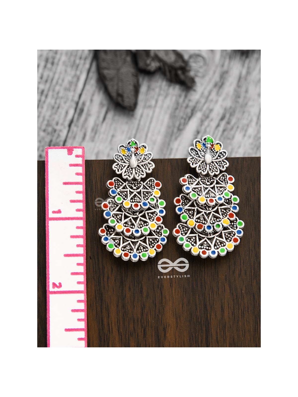 The Multi-Layered Multicoloured Peacocks - Oxidised Boho Earrings