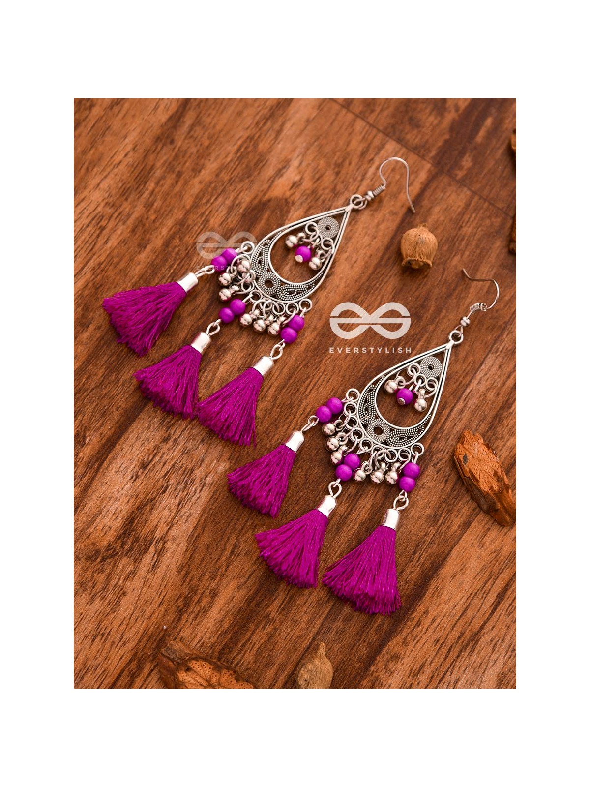 The ColourSplash Playthings - Oxidised Tassled Danglers (Fuschia)