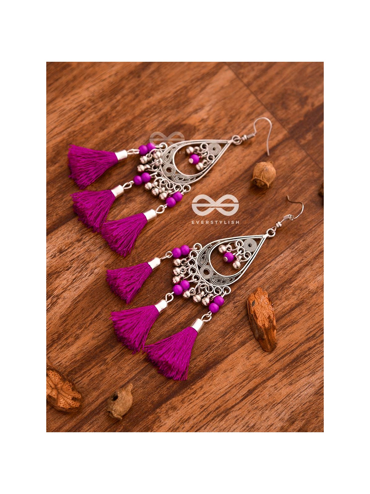 The ColourSplash Playthings - Oxidised Tassled Danglers (Fuschia)