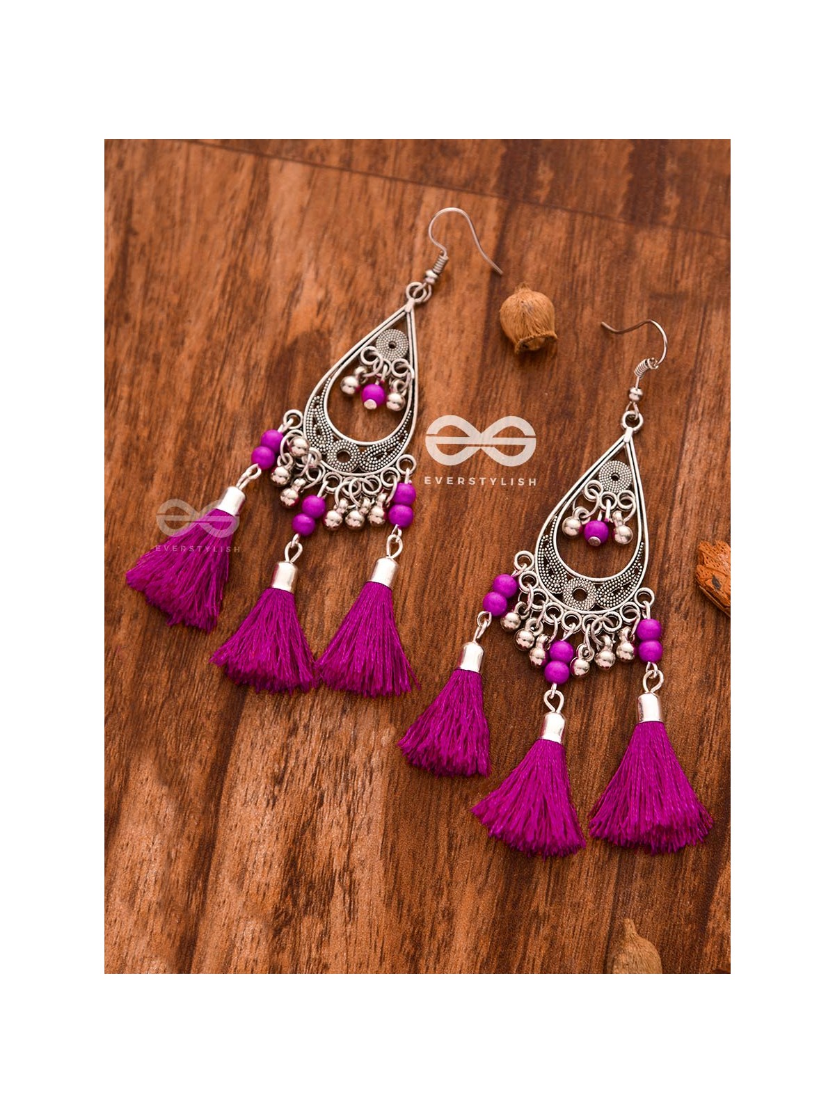 The ColourSplash Playthings - Oxidised Tassled Danglers (Fuschia)