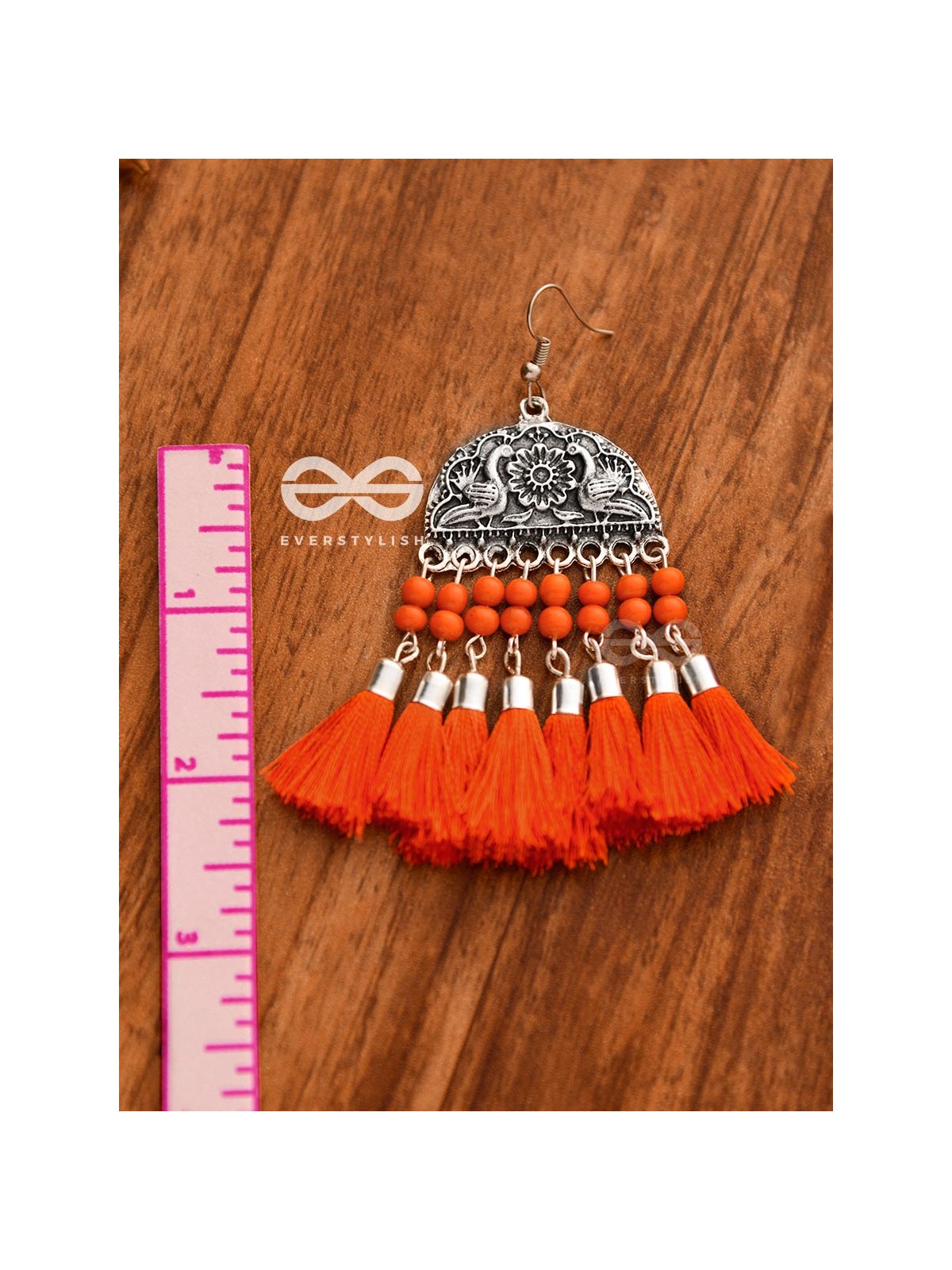 The Vintage Peacock Artwork Tassel Earrings(Orange)