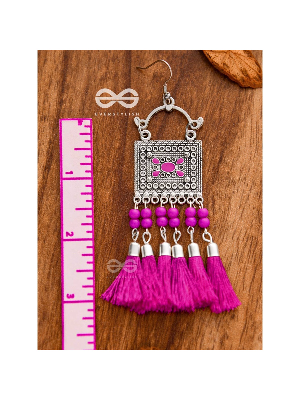 The Enamelled Tassel Squares (Fuchsia) - Oxidised Boho Earrings