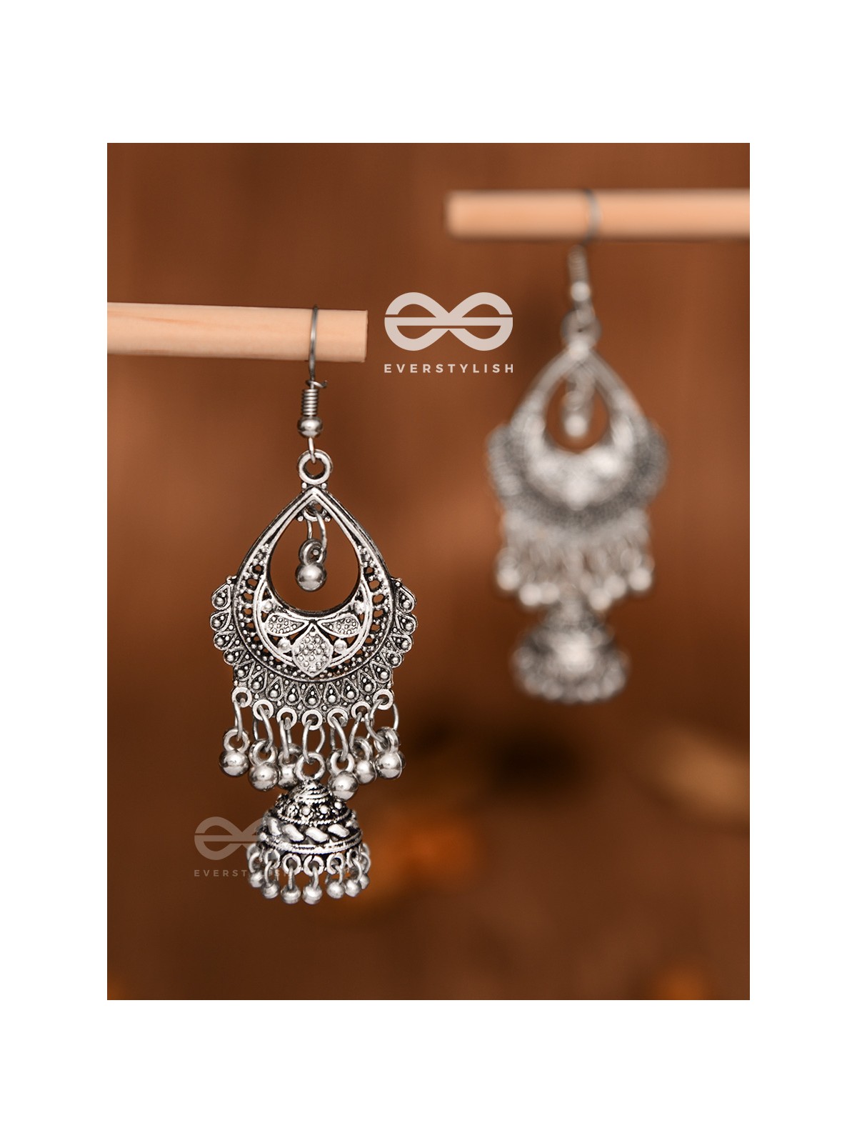 The Droplet Artwork Jhumkis - Oxidised Boho Earrings