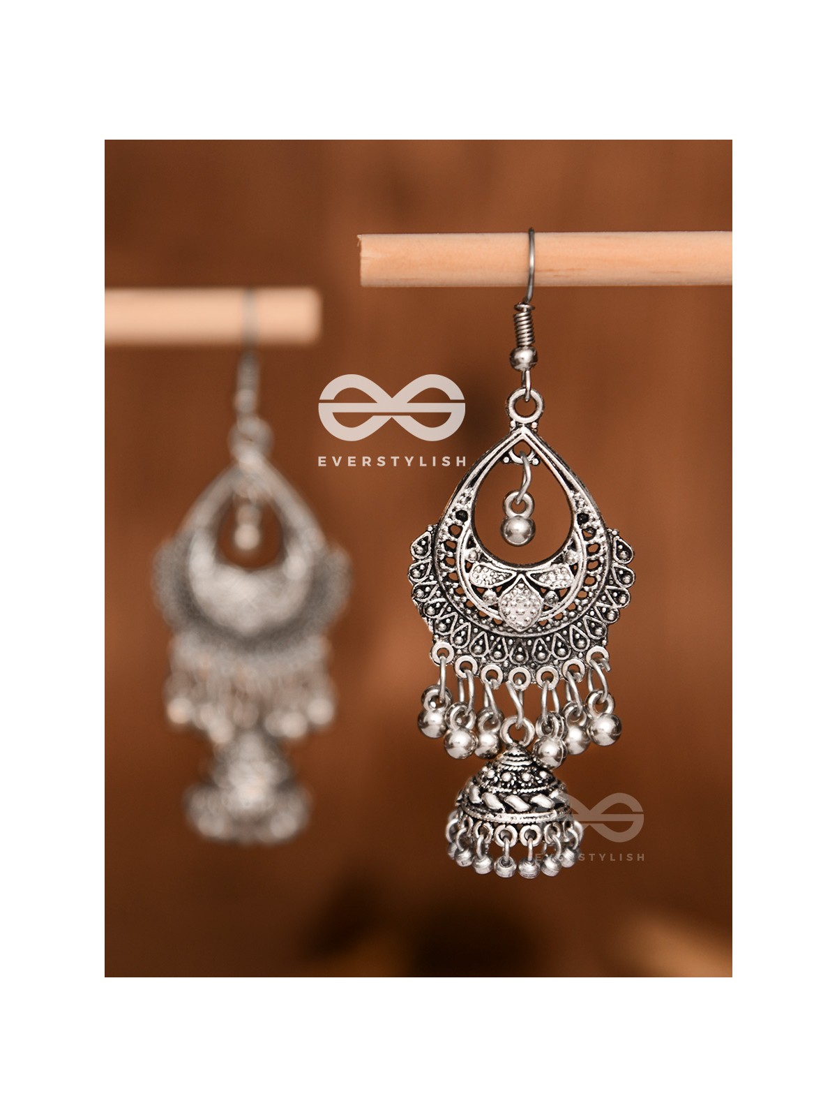 The Droplet Artwork Jhumkis - Oxidised Boho Earrings