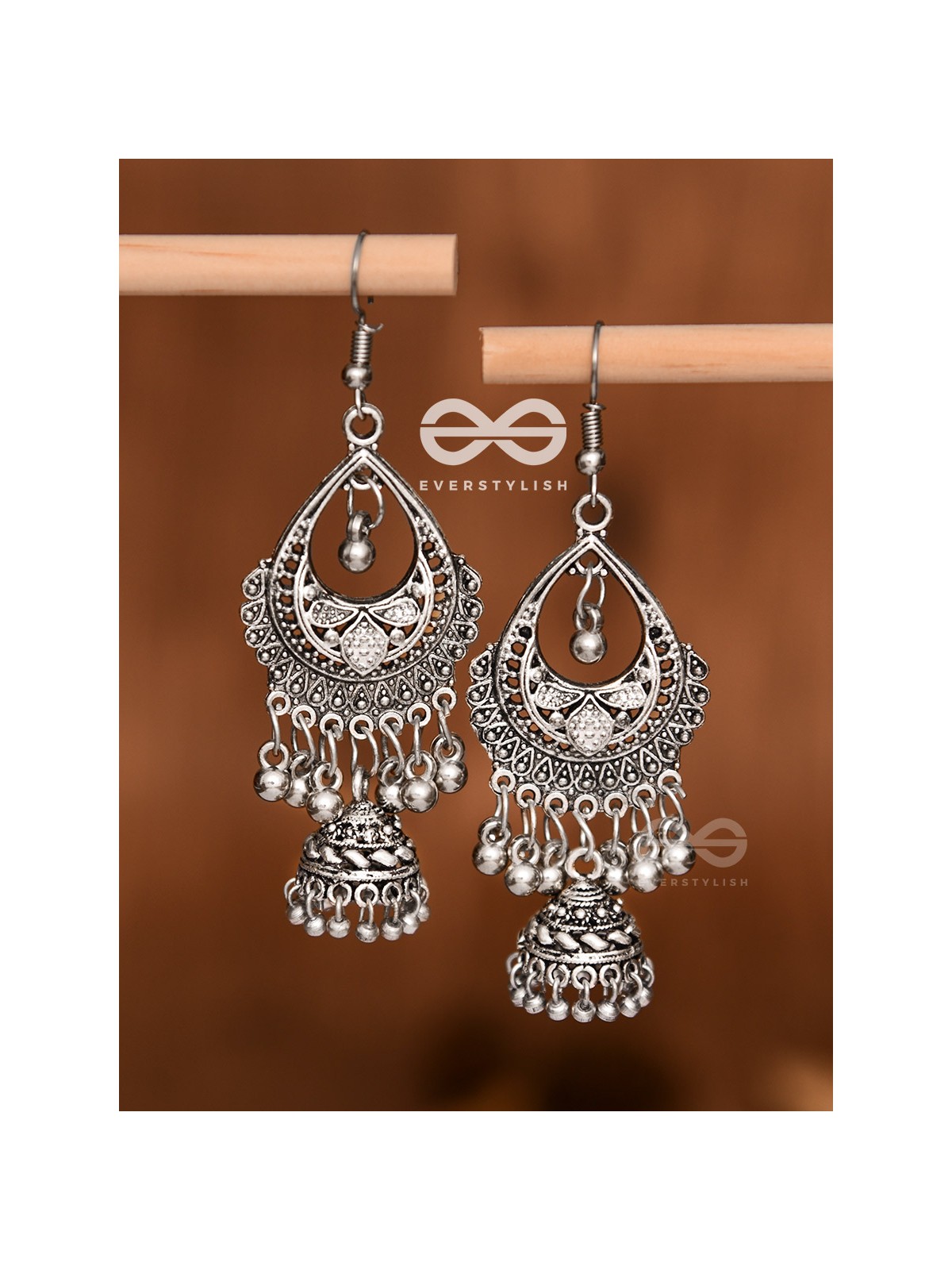 The Droplet Artwork Jhumkis - Oxidised Boho Earrings