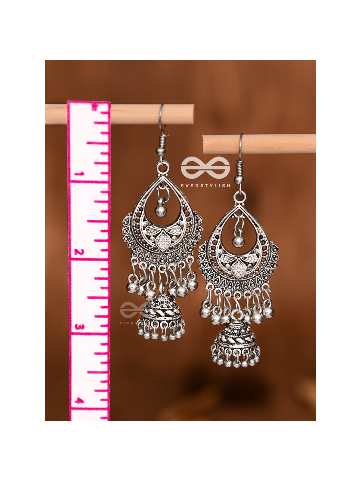 The Droplet Artwork Jhumkis - Oxidised Boho Earrings