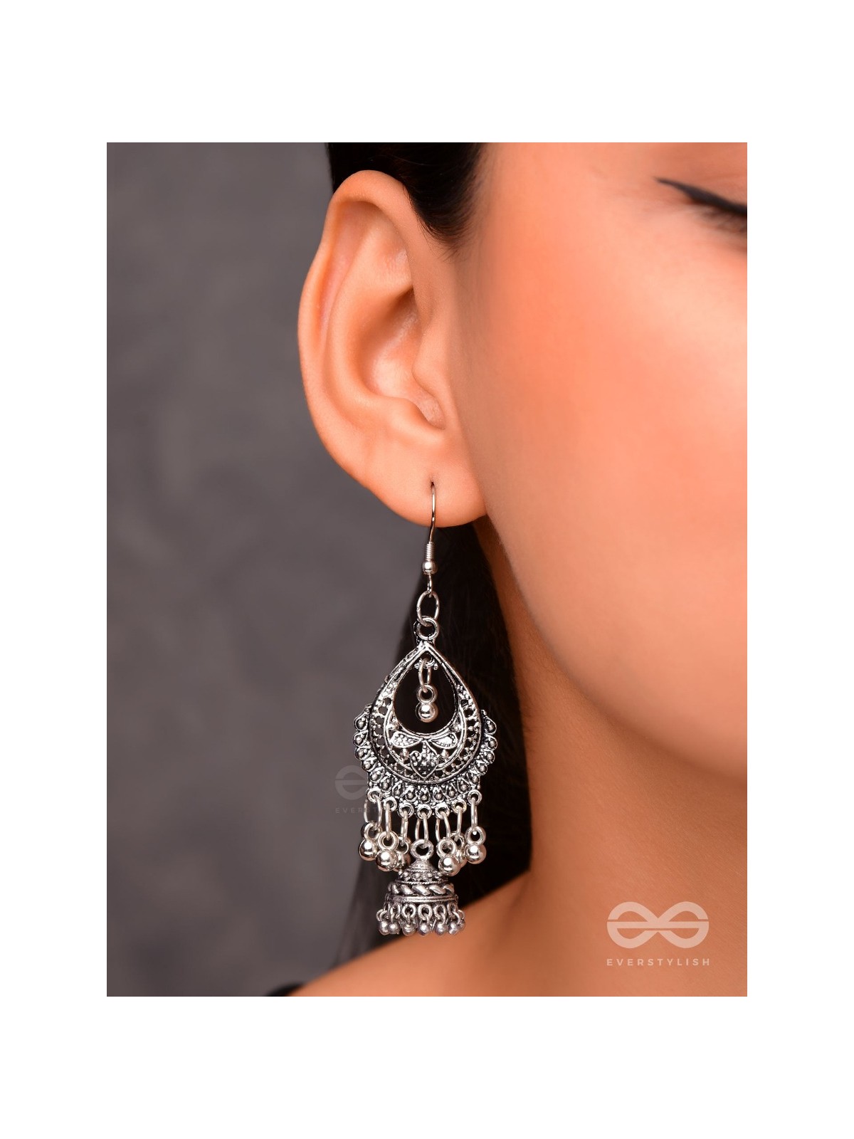 The Droplet Artwork Jhumkis - Oxidised Boho Earrings