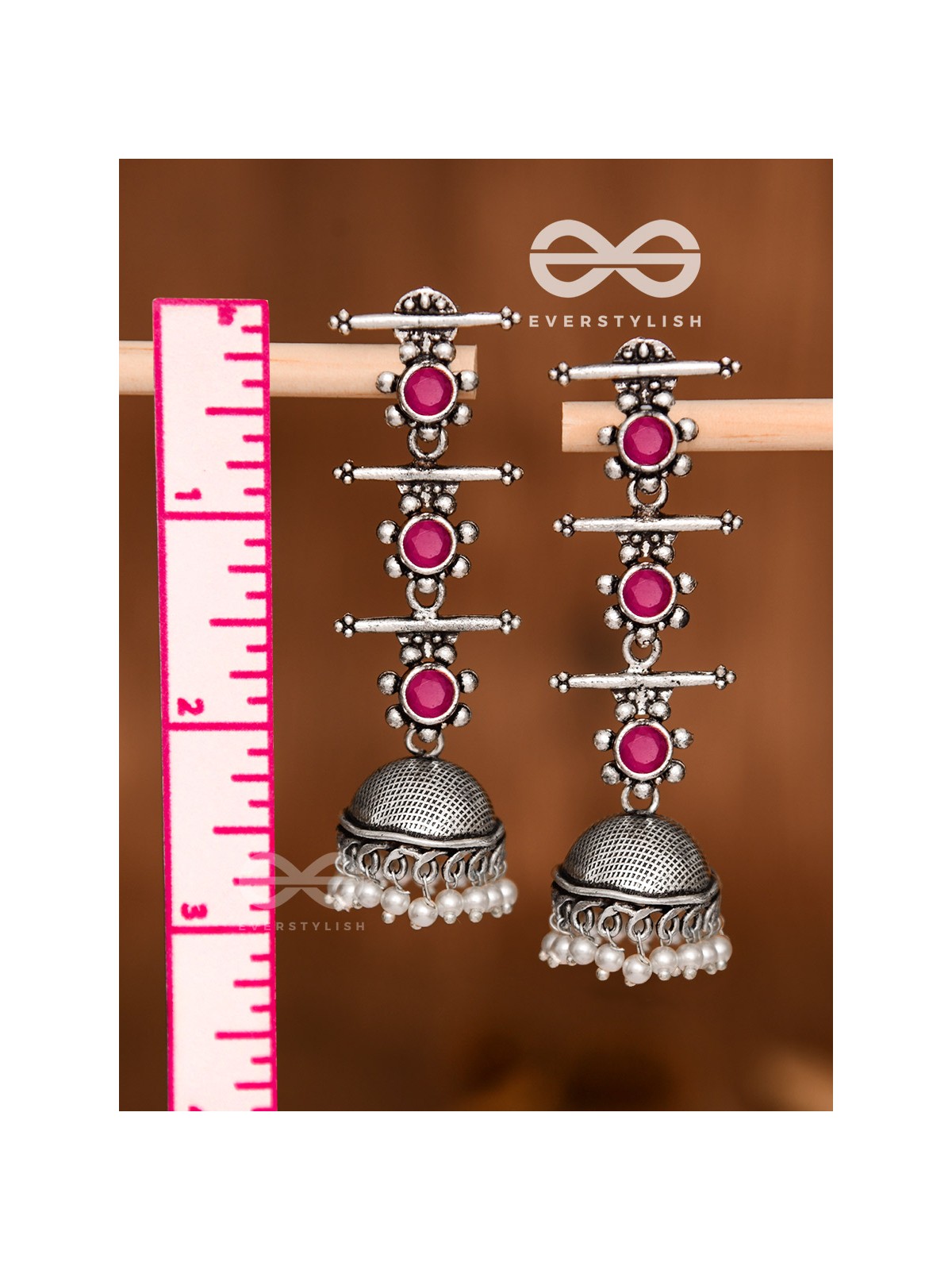 The Elegant Delight - Triple Layered Jhumkas (Ruby Red)