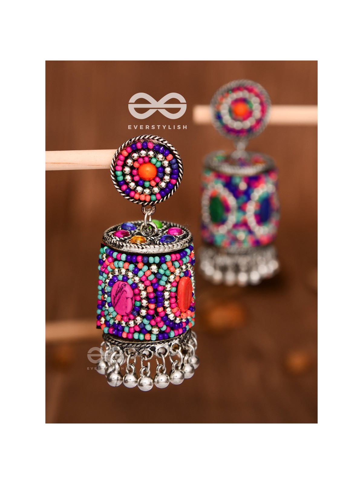 The Magnetic Attention Getters (Multicoloured) - Embroidered Boho Jhumkas