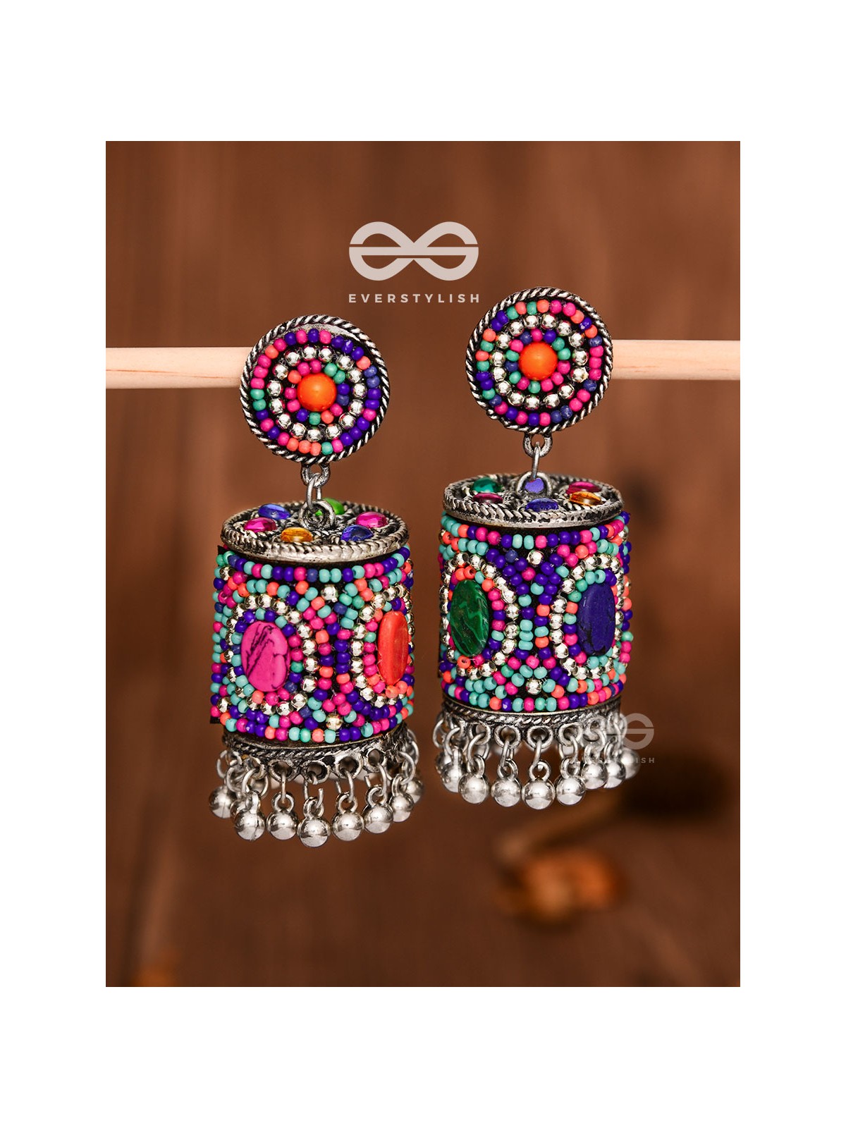 The Magnetic Attention Getters (Multicoloured) - Embroidered Boho Jhumkas