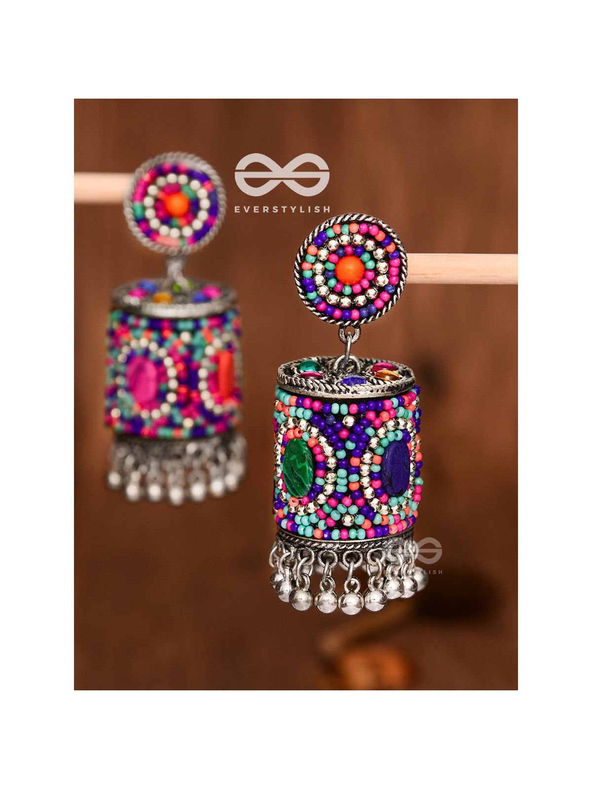 The Magnetic Attention Getters (Multicoloured) - Embroidered Boho Jhumkas