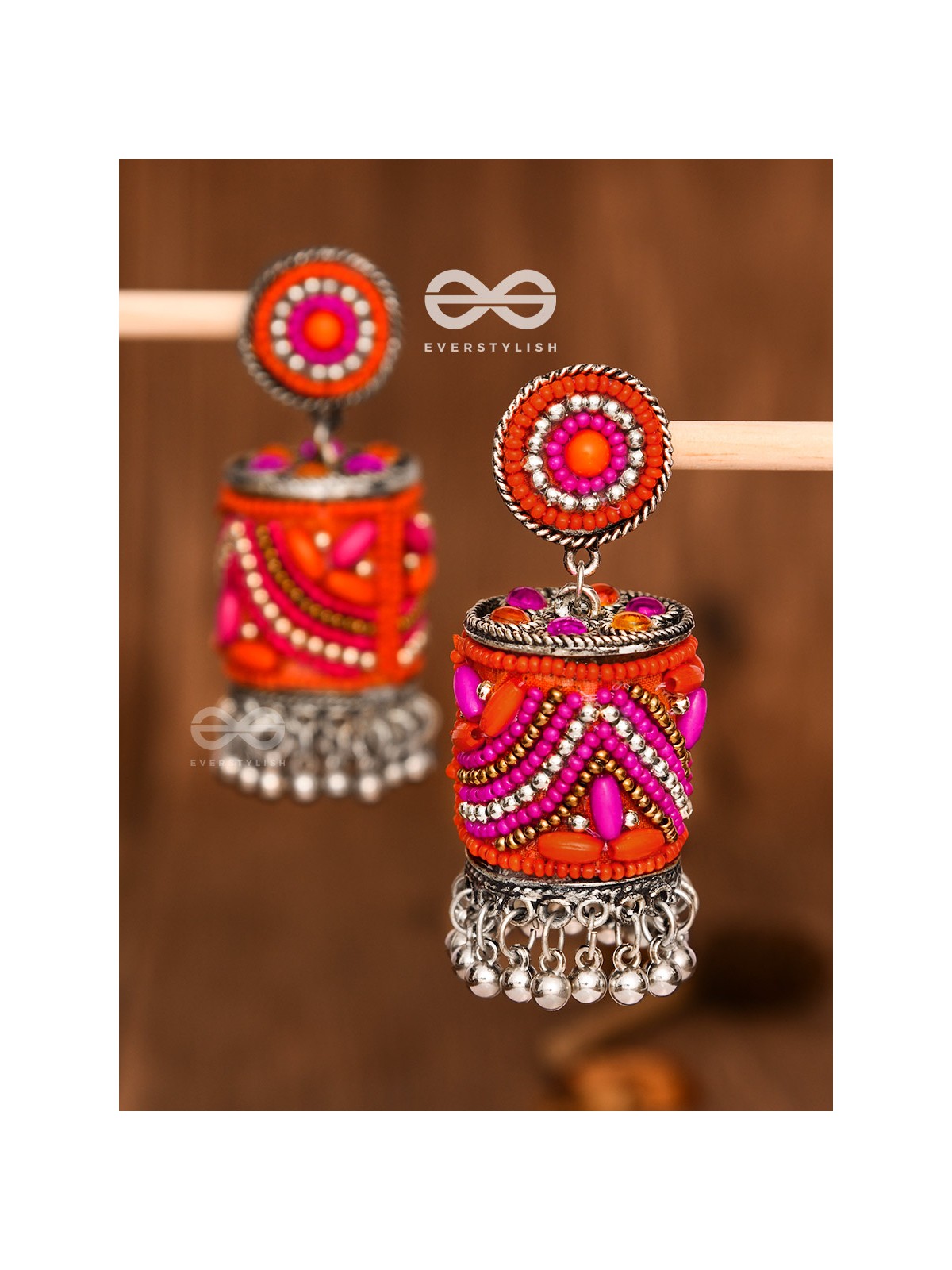 The Magnetic Attention Getters (Pink) - Embroidered Boho Jhumkas