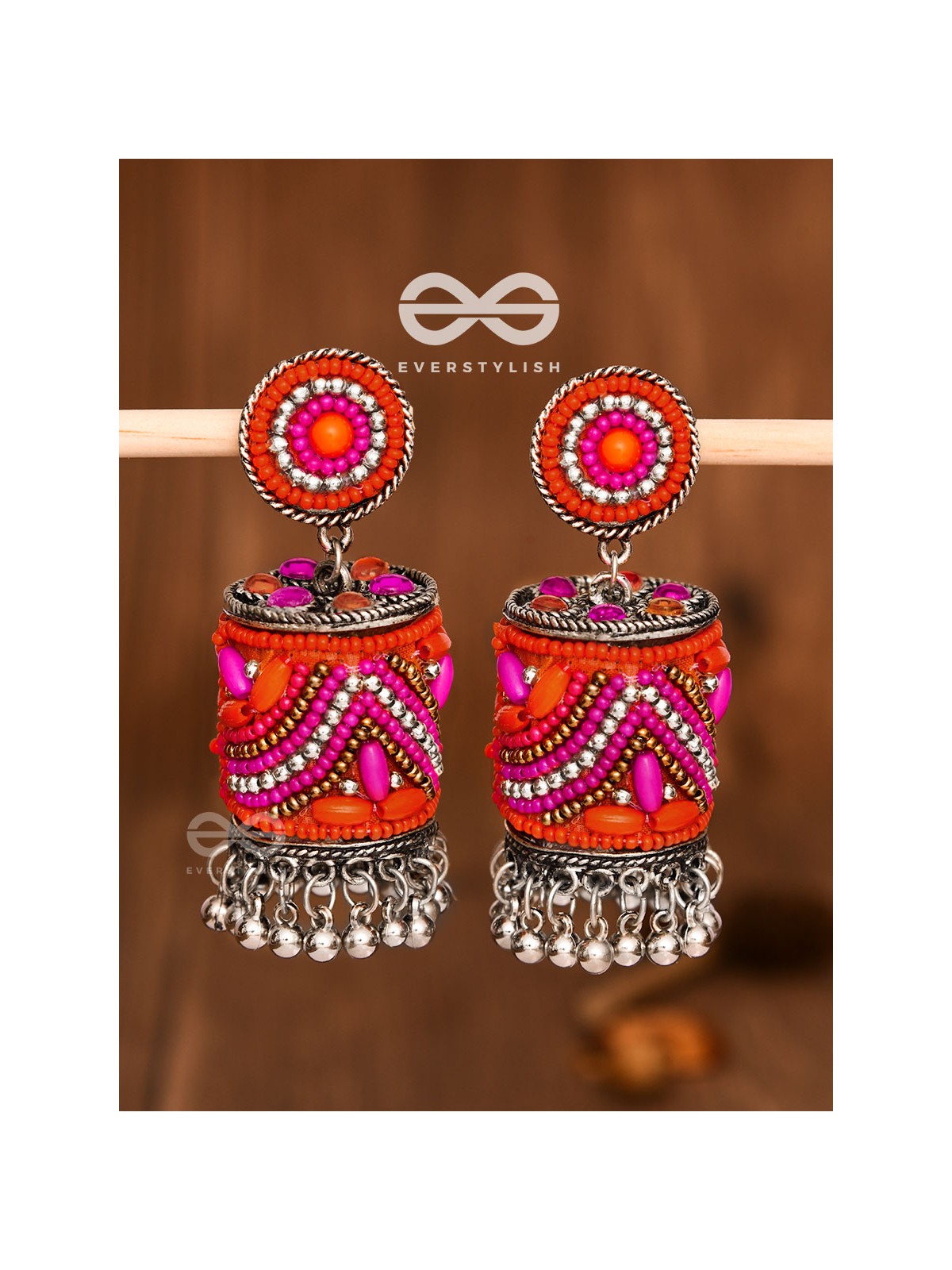 The Magnetic Attention Getters (Pink) - Embroidered Boho Jhumkas