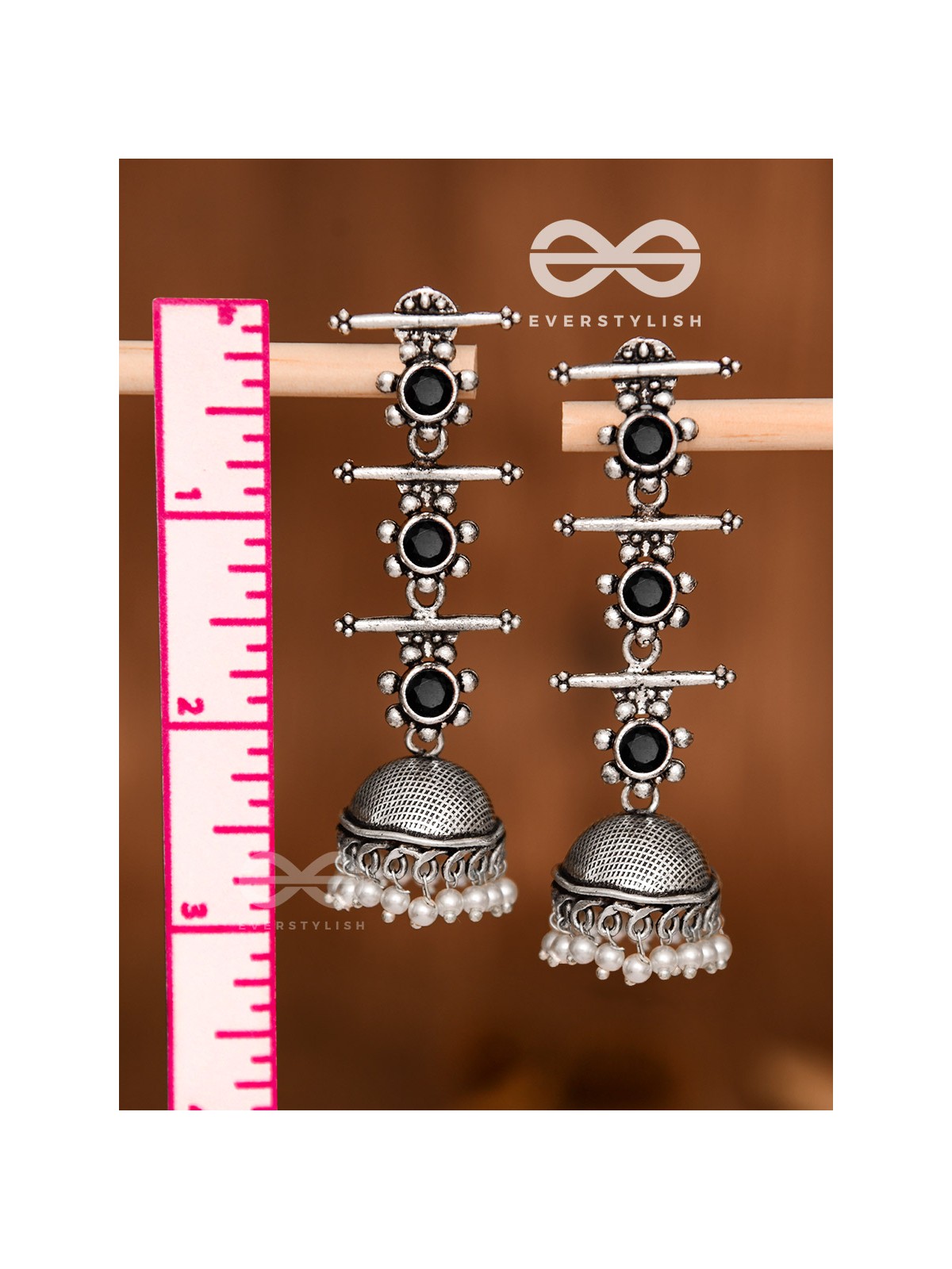 The Elegant Delight - Triple Layered Jhumkas (Onyx Black)